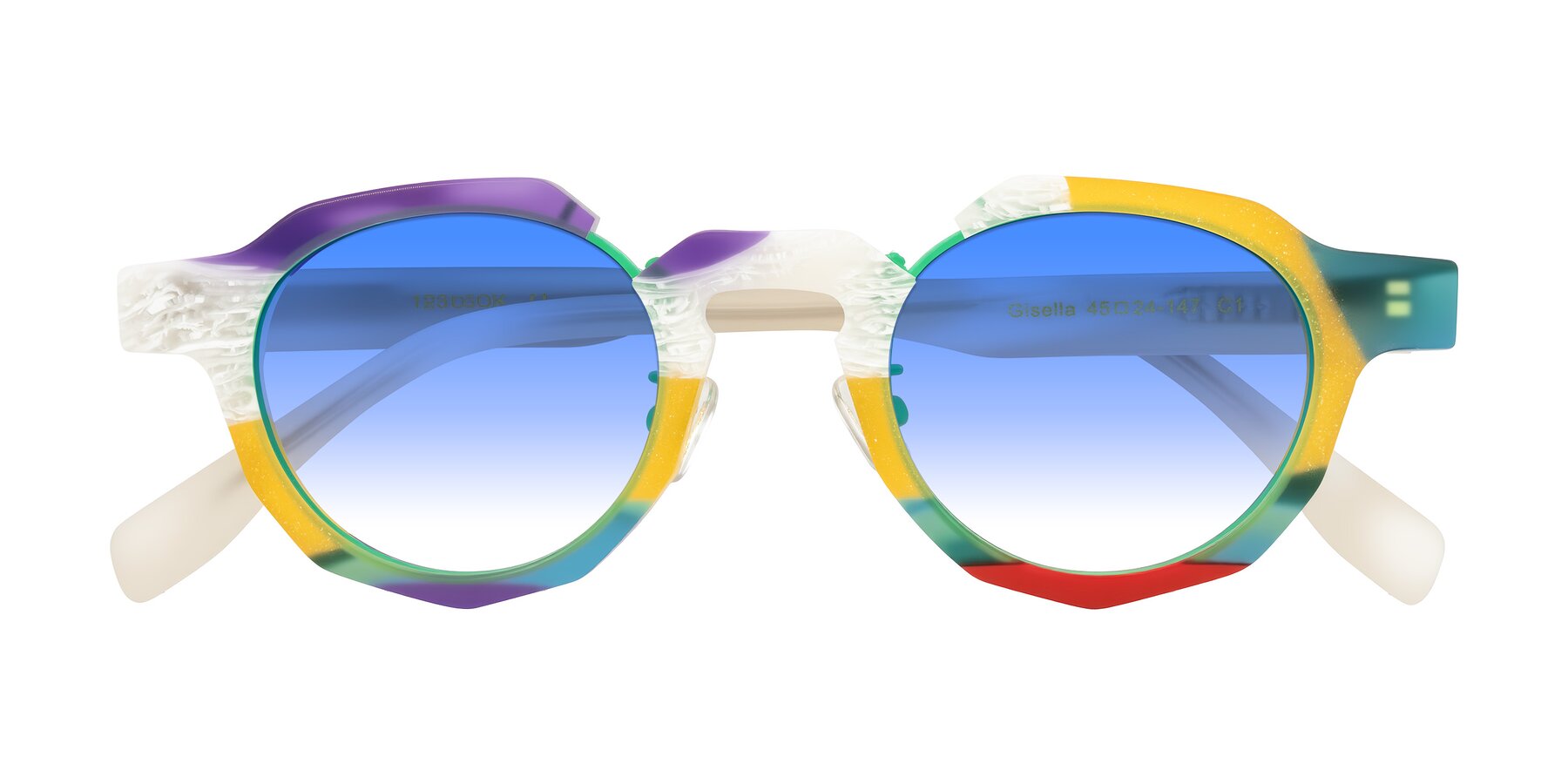 Folded Front of Gisella in Matte Fruits with Blue Gradient Lenses