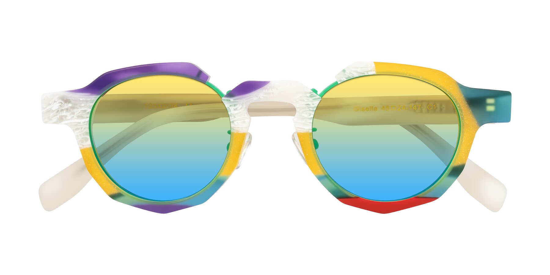 Folded Front of Gisella in Matte Fruits with Yellow / Blue Gradient Lenses
