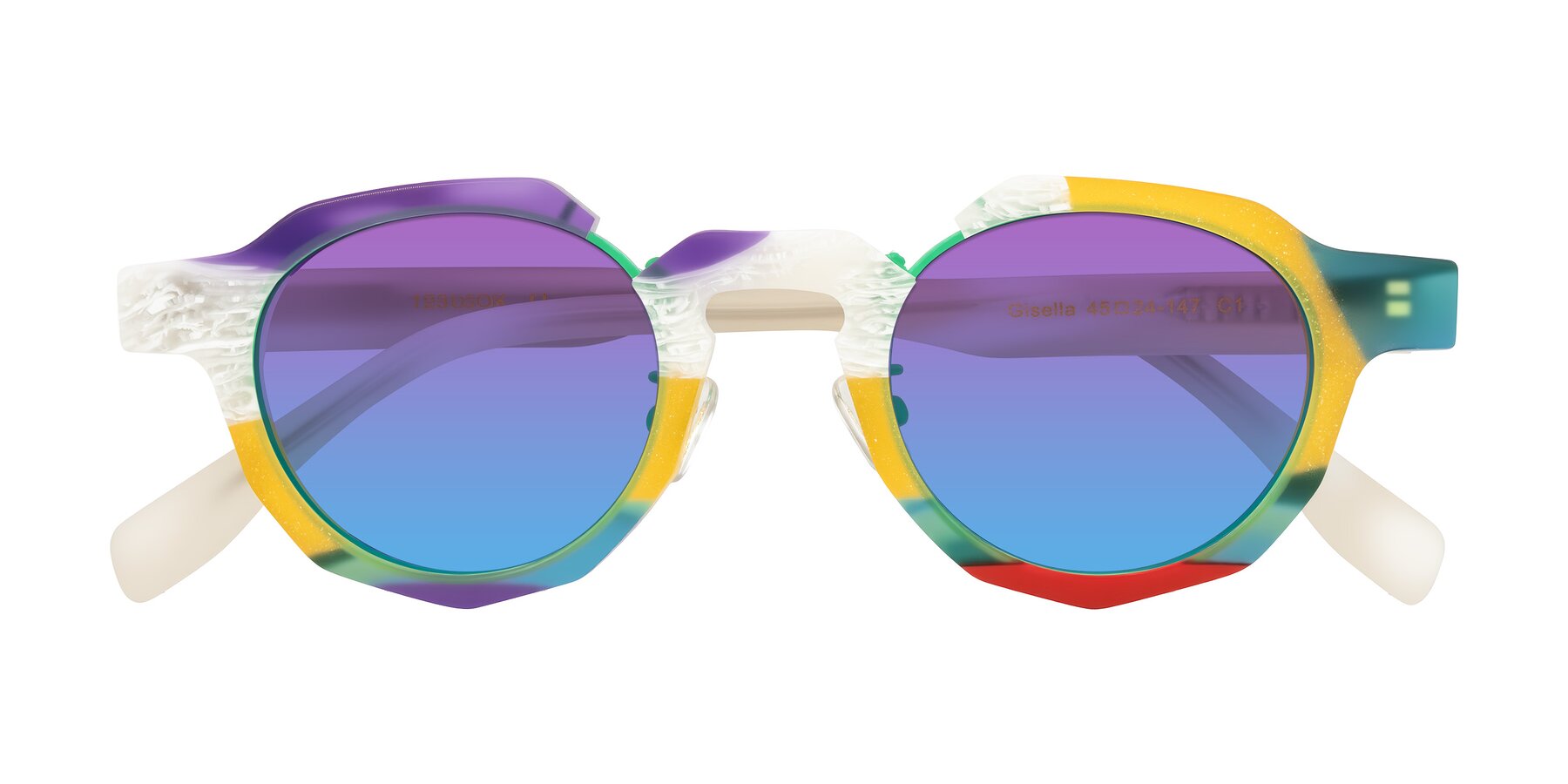 Folded Front of Gisella in Matte Fruits with Purple / Blue Gradient Lenses