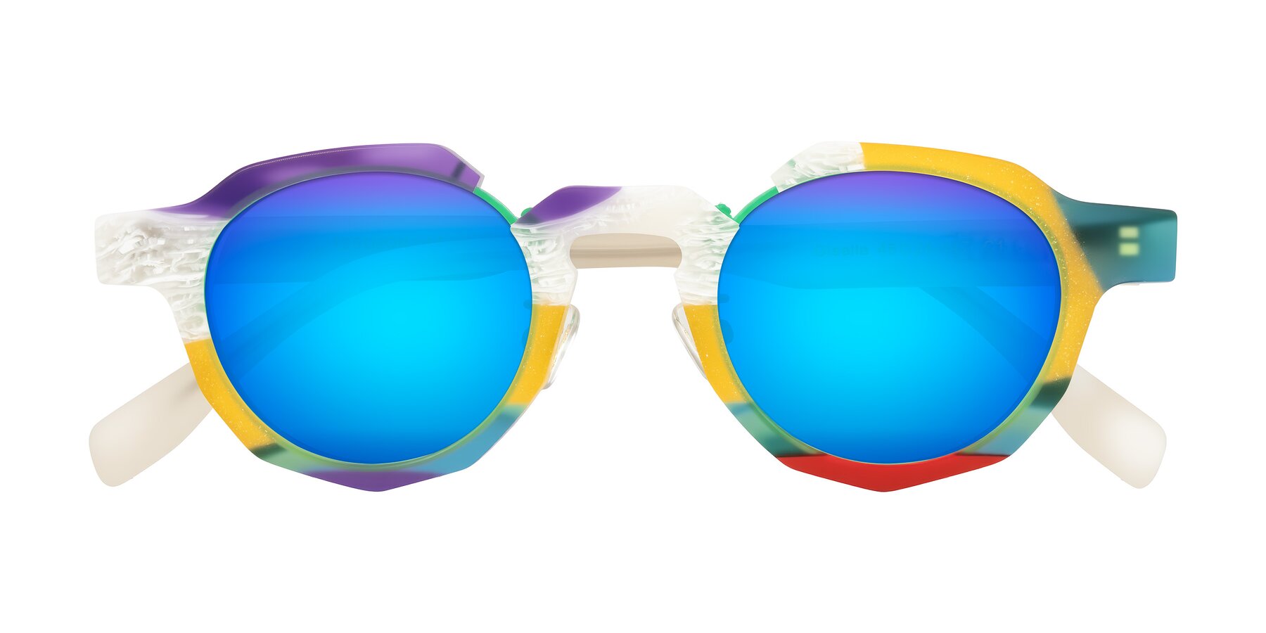 Folded Front of Gisella in Matte Fruits with Blue Mirrored Lenses