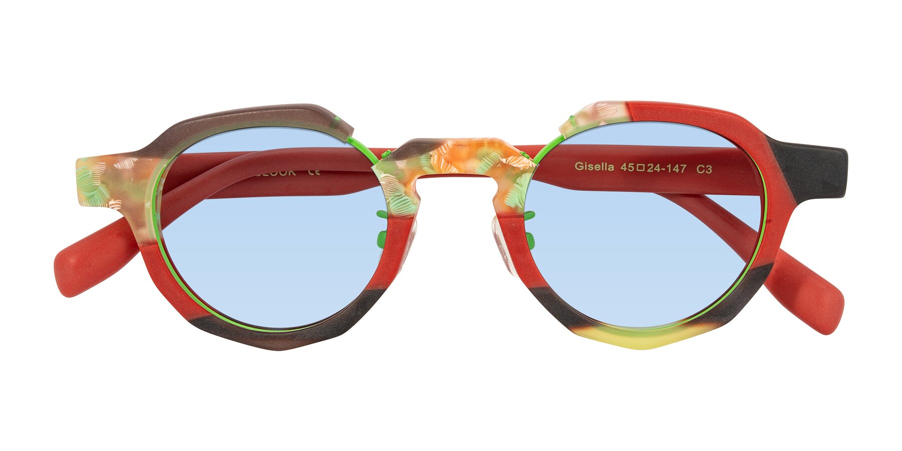 Folded Front of Gisella in Matte Garden with Light Blue Tinted Lenses