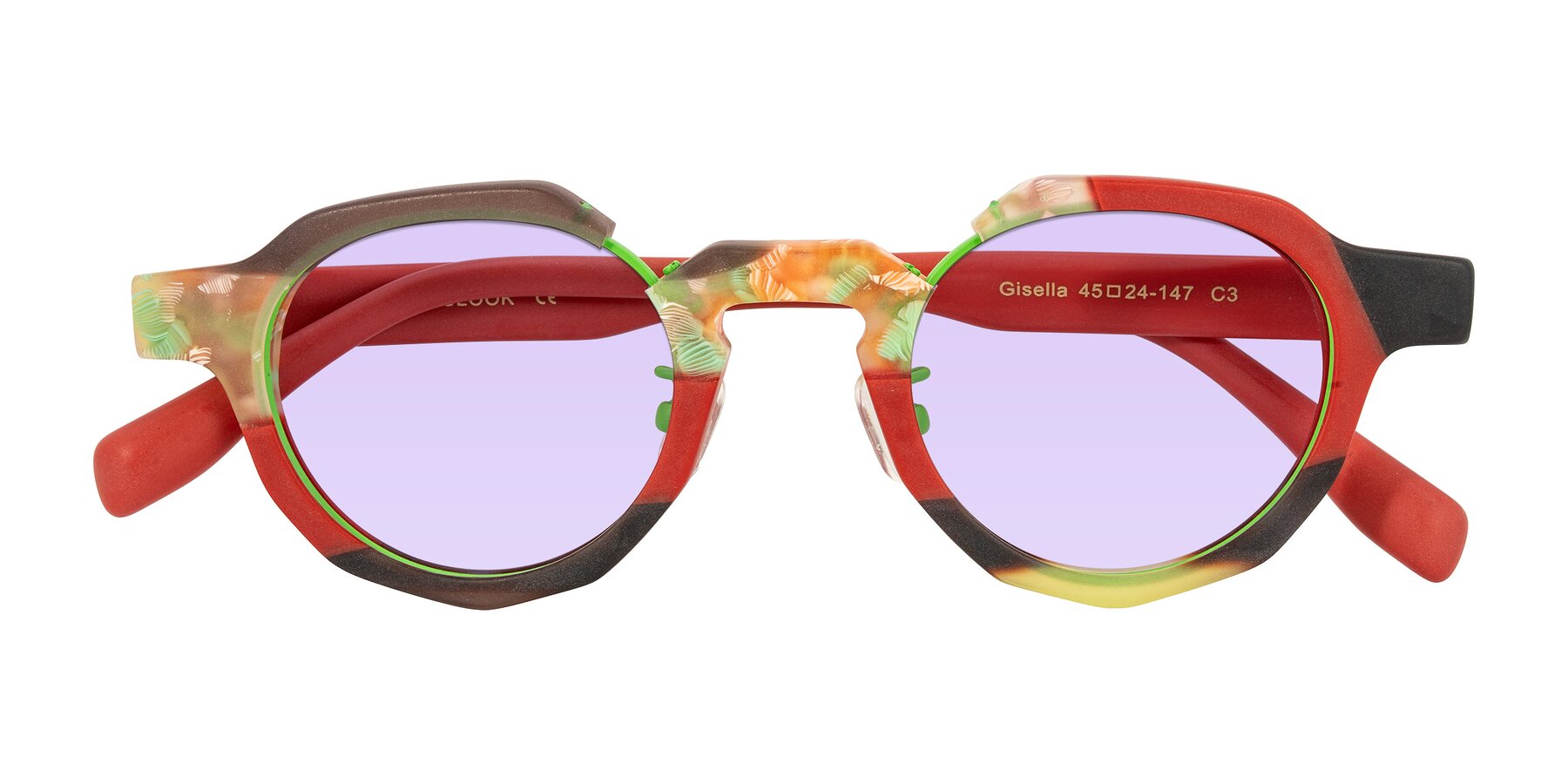 Folded Front of Gisella in Matte Garden with Light Purple Tinted Lenses