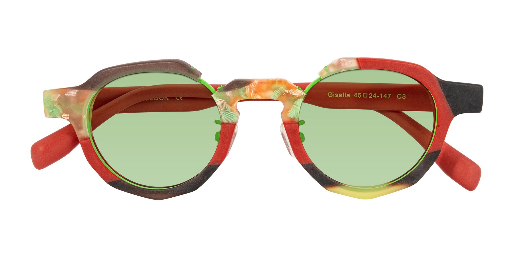 Folded Front of Gisella in Matte Garden with Medium Green Tinted Lenses