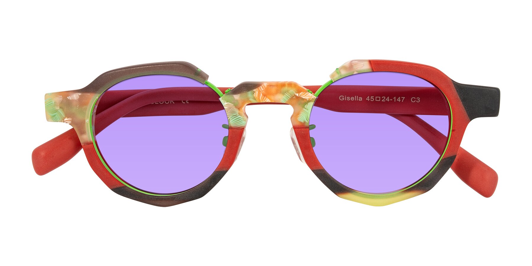 Folded Front of Gisella in Matte Garden with Medium Purple Tinted Lenses