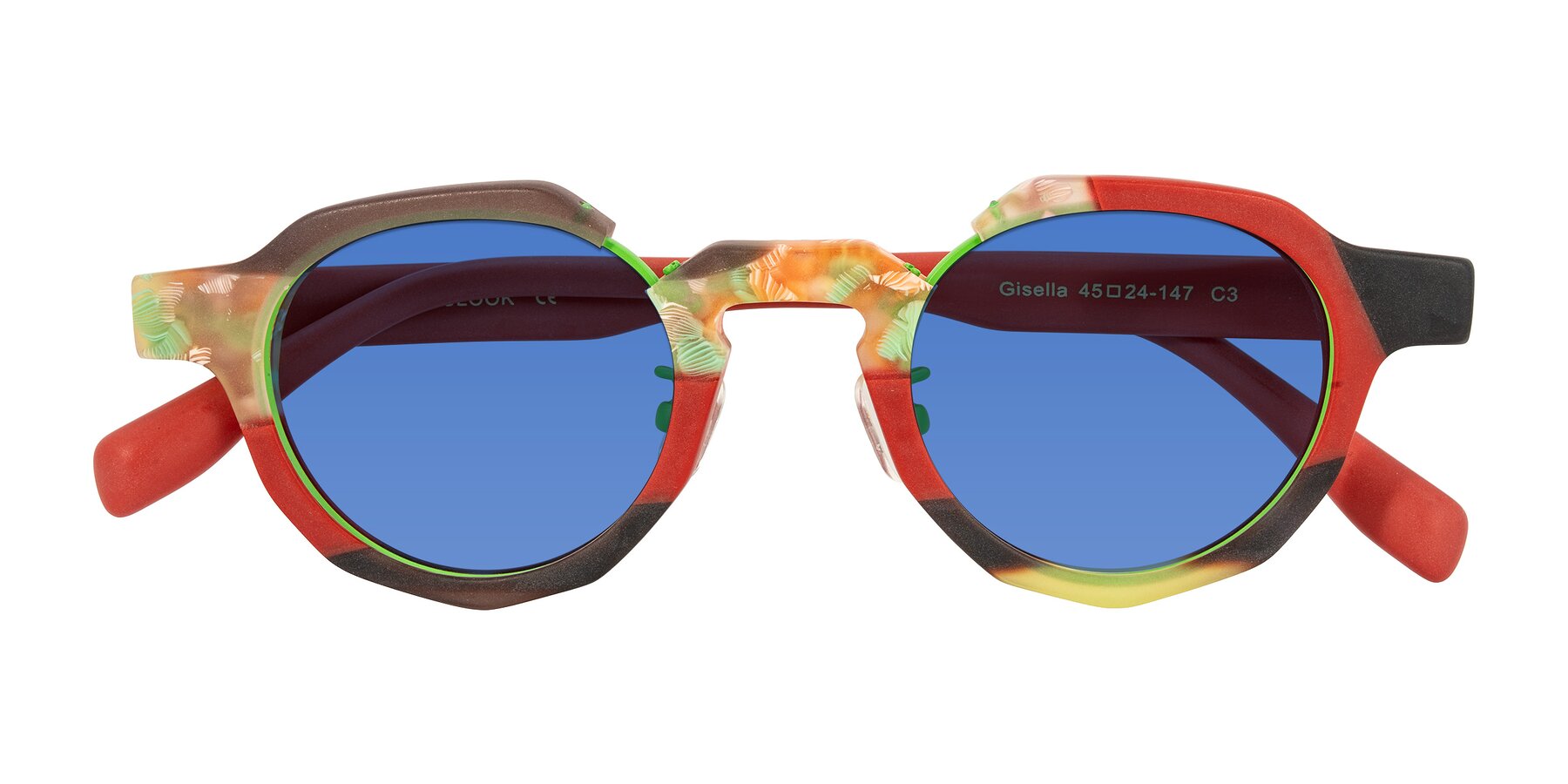 Folded Front of Gisella in Matte Garden with Blue Tinted Lenses