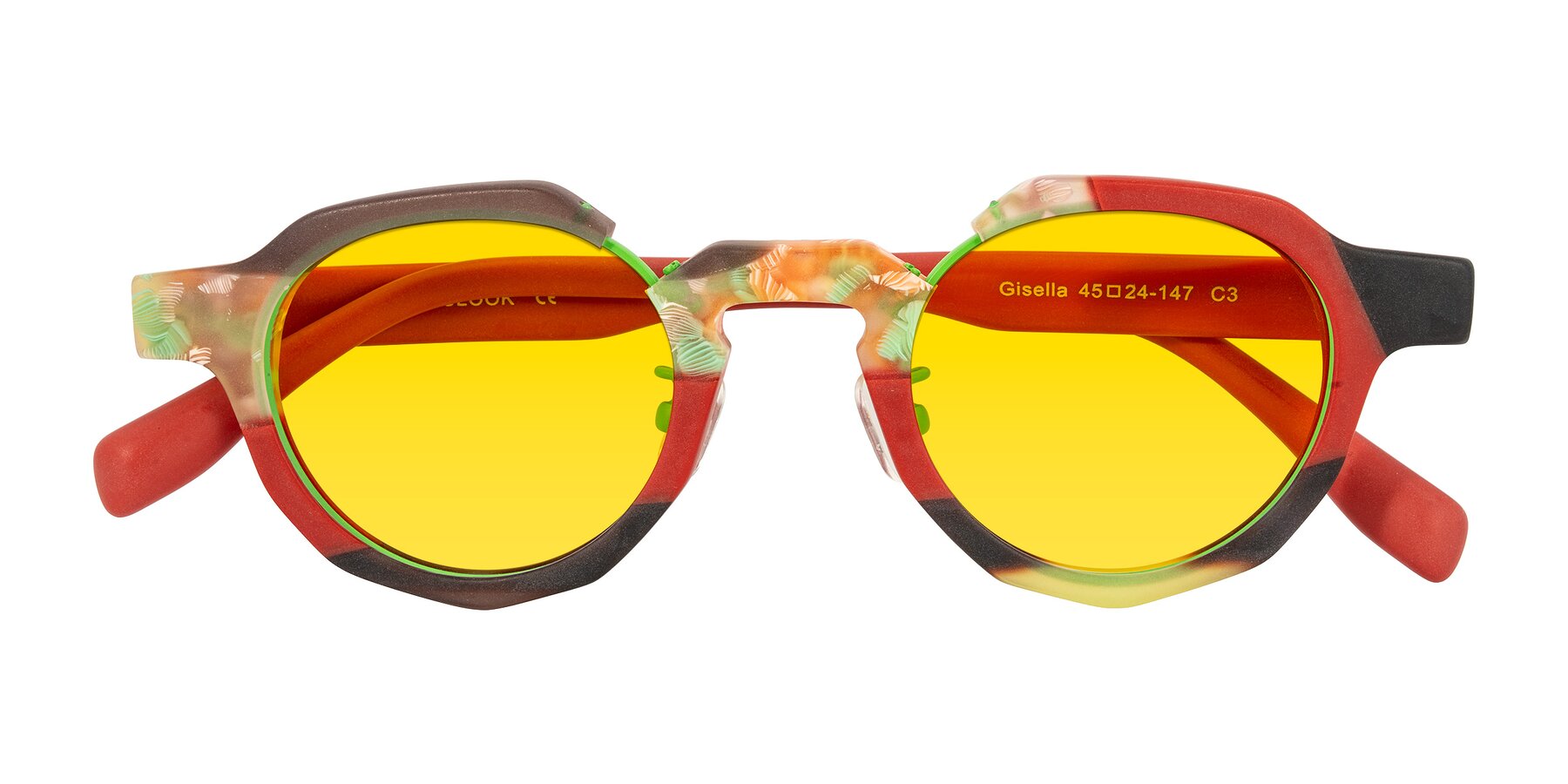 Folded Front of Gisella in Matte Garden with Yellow Tinted Lenses
