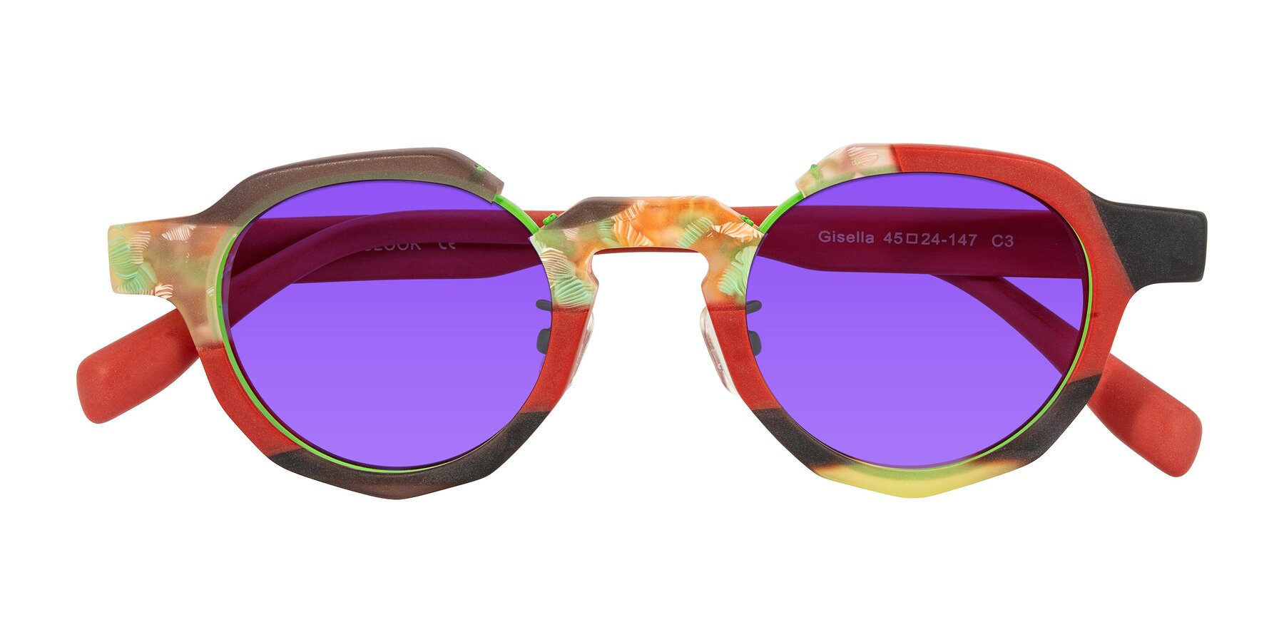 Folded Front of Gisella in Matte Garden with Purple Tinted Lenses
