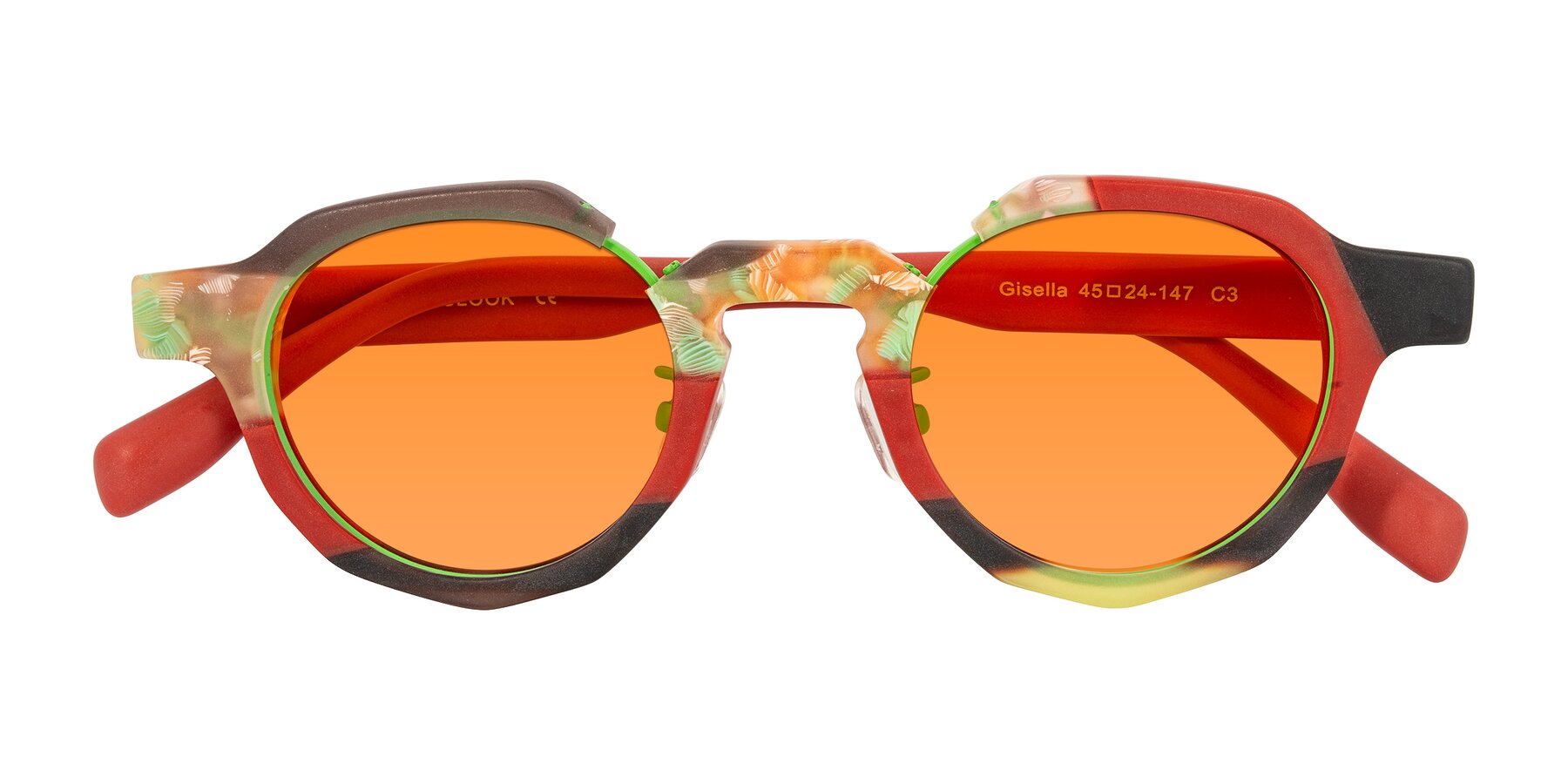 Folded Front of Gisella in Matte Garden with Orange Tinted Lenses