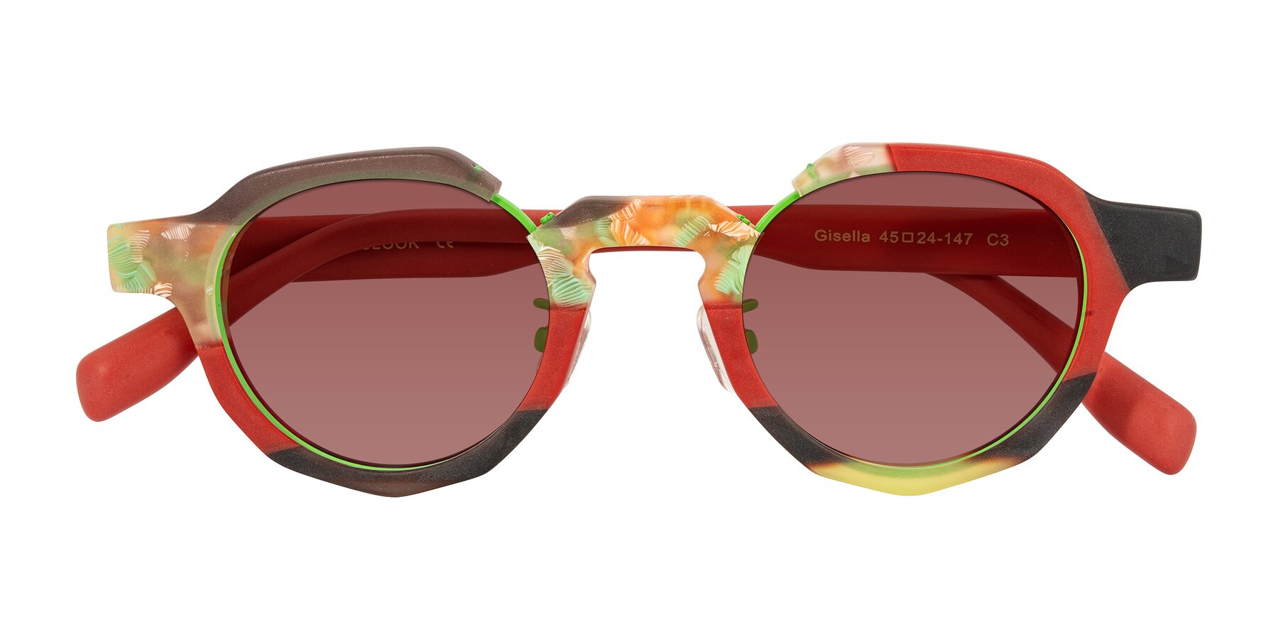 Folded Front of Gisella in Matte Garden with Garnet Tinted Lenses