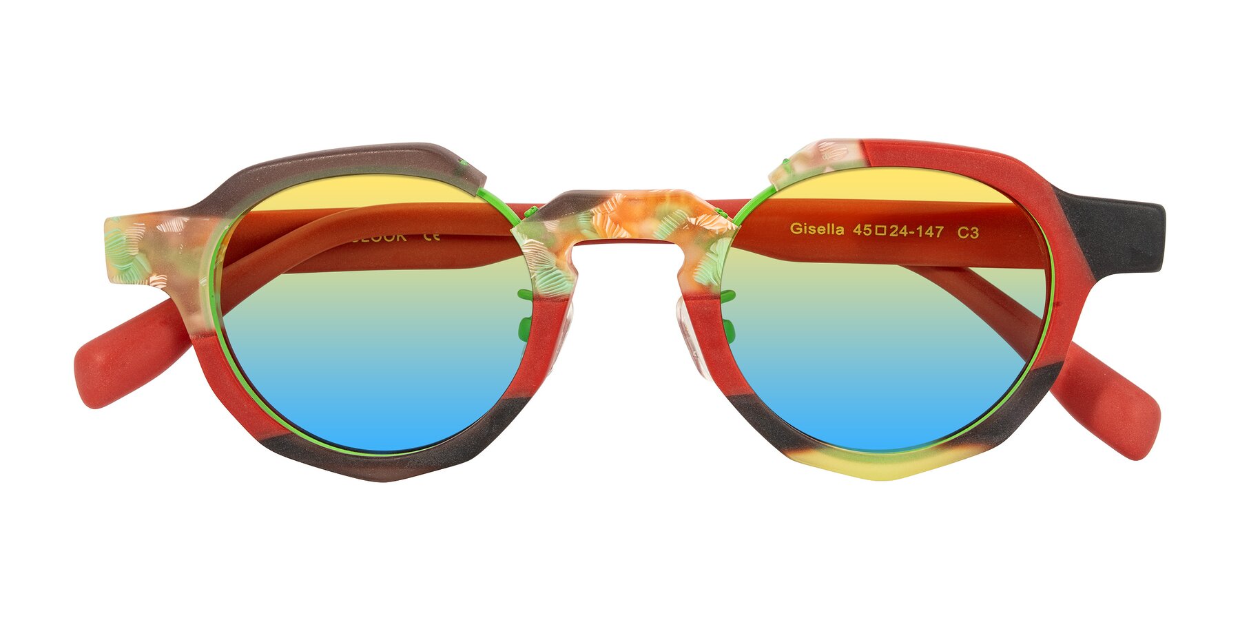 Folded Front of Gisella in Matte Garden with Yellow / Blue Gradient Lenses