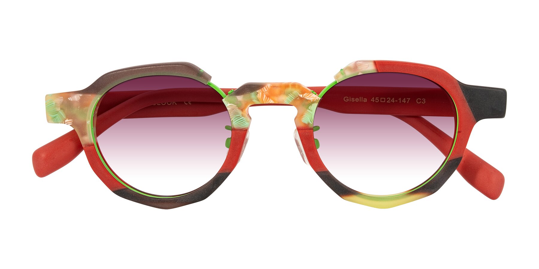 Folded Front of Gisella in Matte Garden with Wine Gradient Lenses