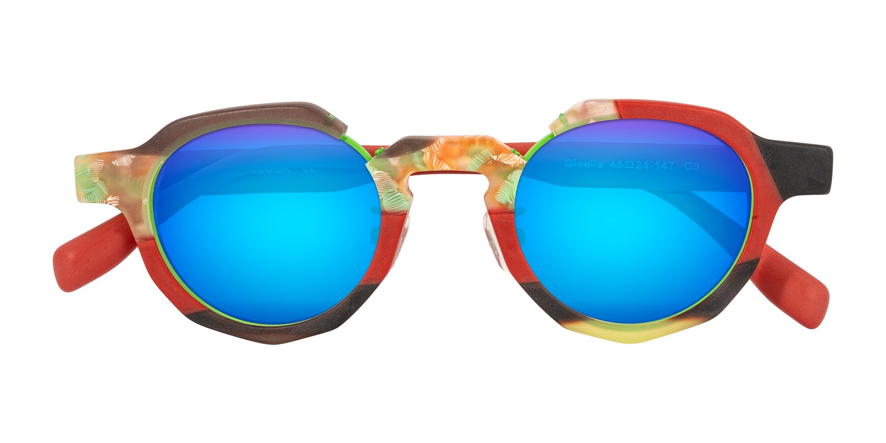 Folded Front of Gisella in Matte Garden with Blue Mirrored Lenses