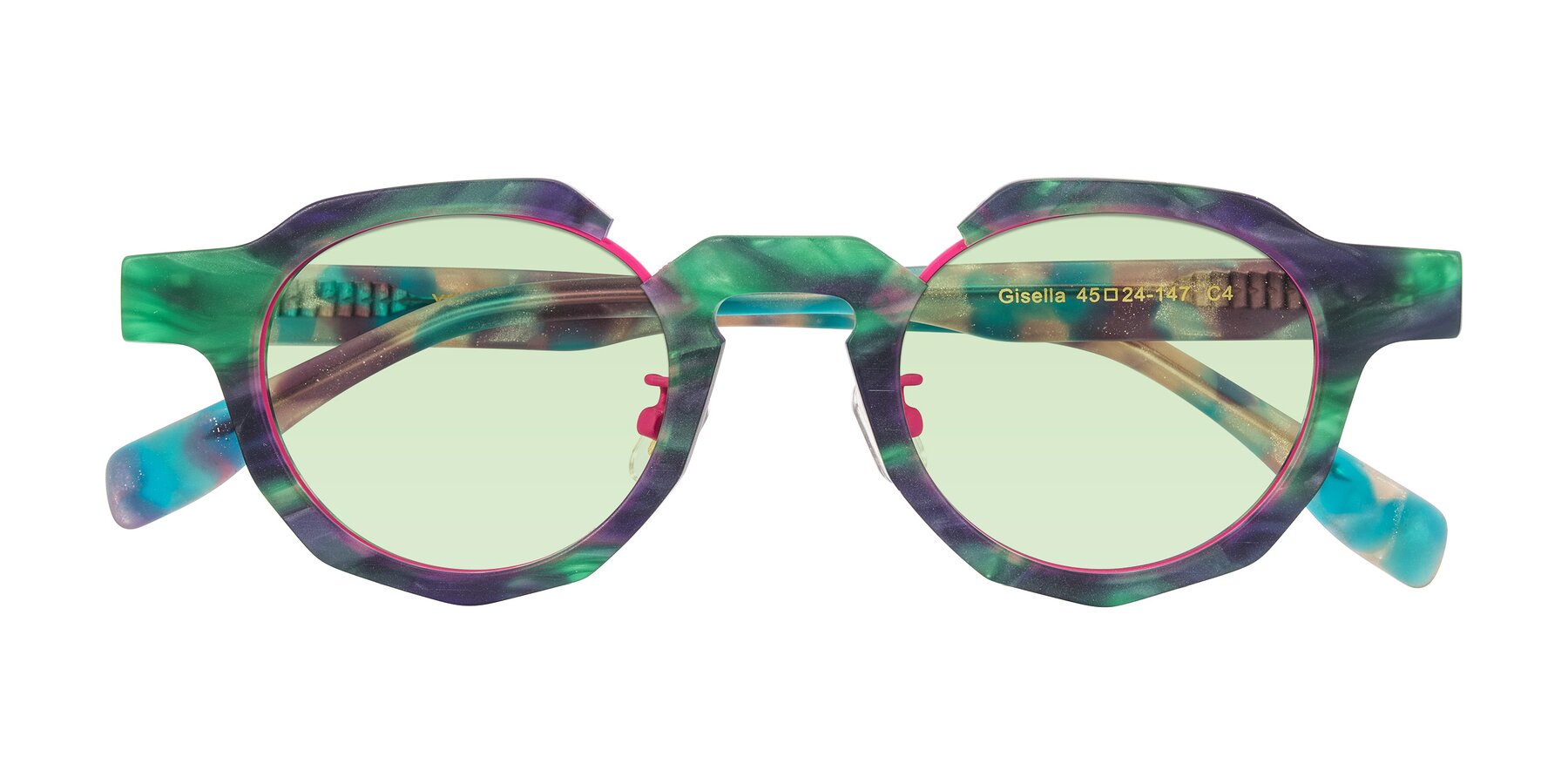 Folded Front of Gisella in Matte Aurora with Light Green Tinted Lenses