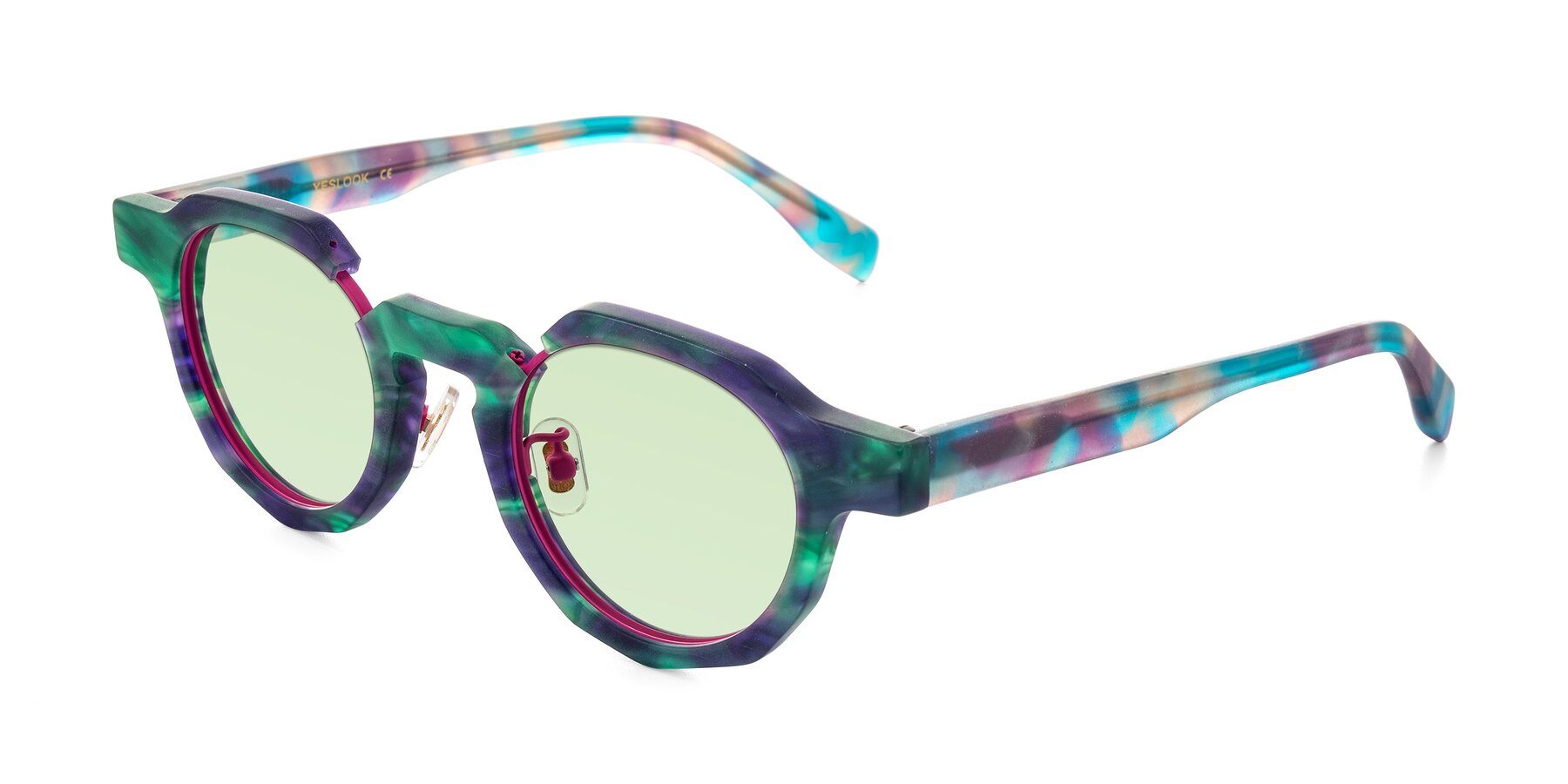 Angle of Gisella in Matte Aurora with Light Green Tinted Lenses