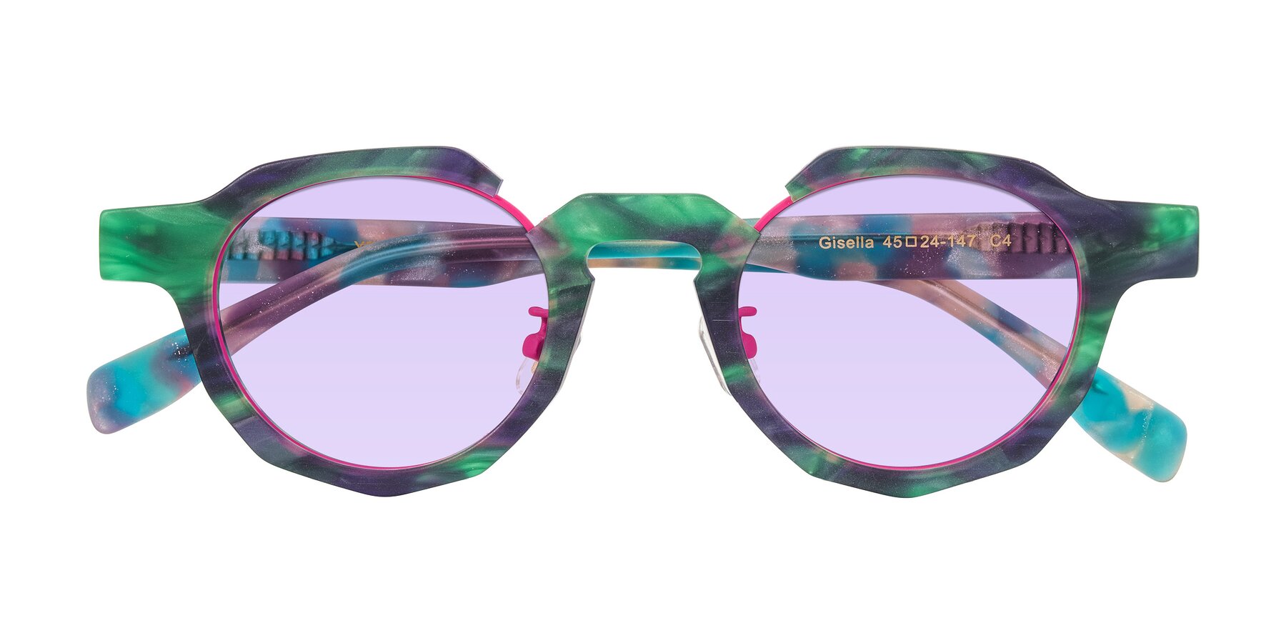 Folded Front of Gisella in Matte Aurora with Light Purple Tinted Lenses
