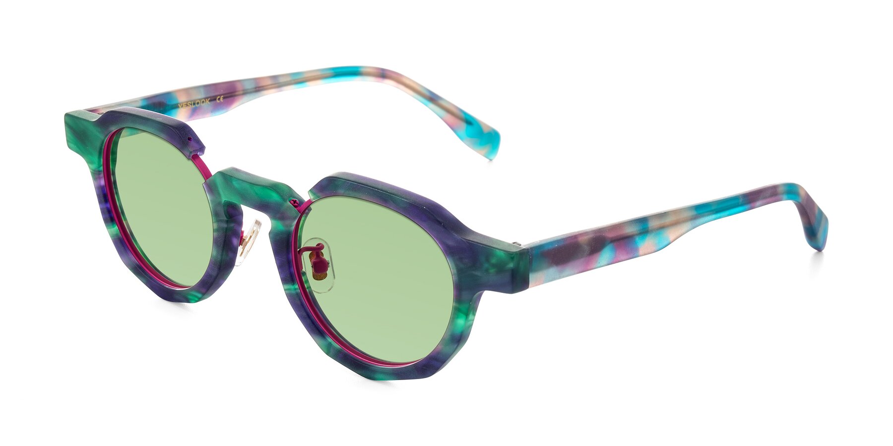 Angle of Gisella in Matte Aurora with Medium Green Tinted Lenses