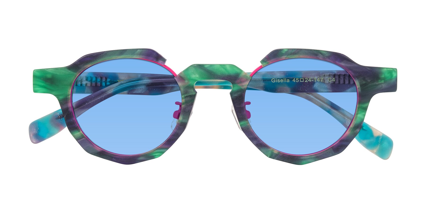 Folded Front of Gisella in Matte Aurora with Medium Blue Tinted Lenses