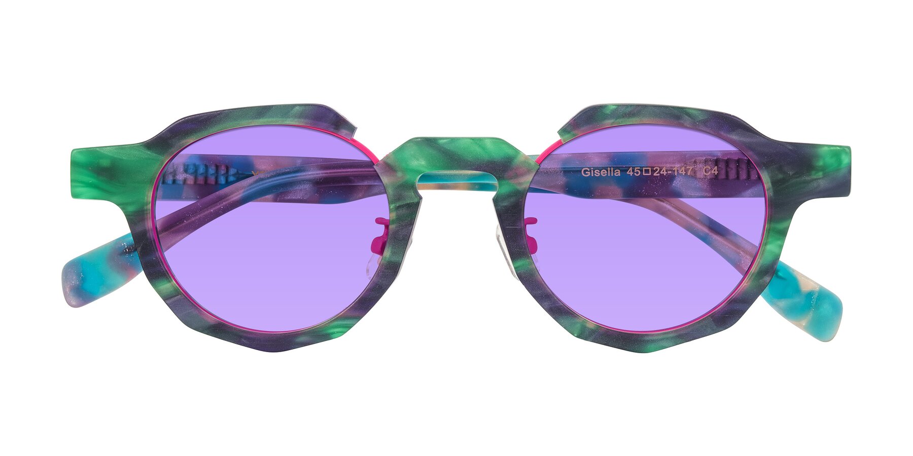 Folded Front of Gisella in Matte Aurora with Medium Purple Tinted Lenses
