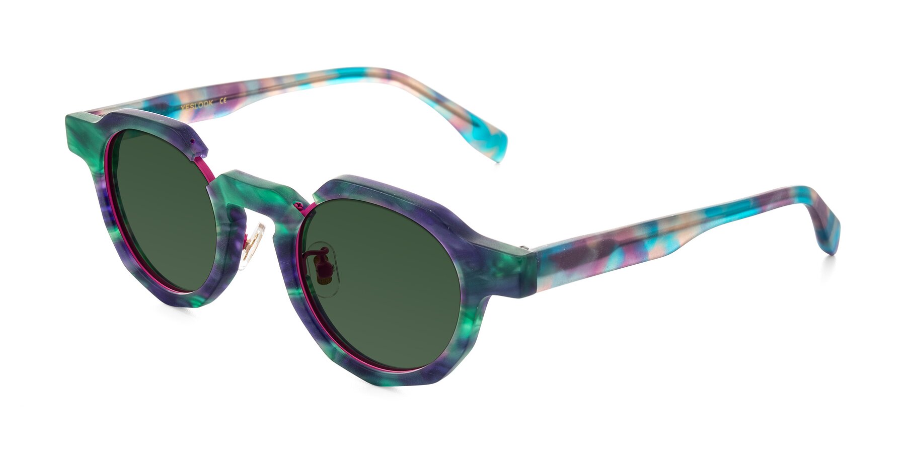 Angle of Gisella in Matte Aurora with Green Tinted Lenses
