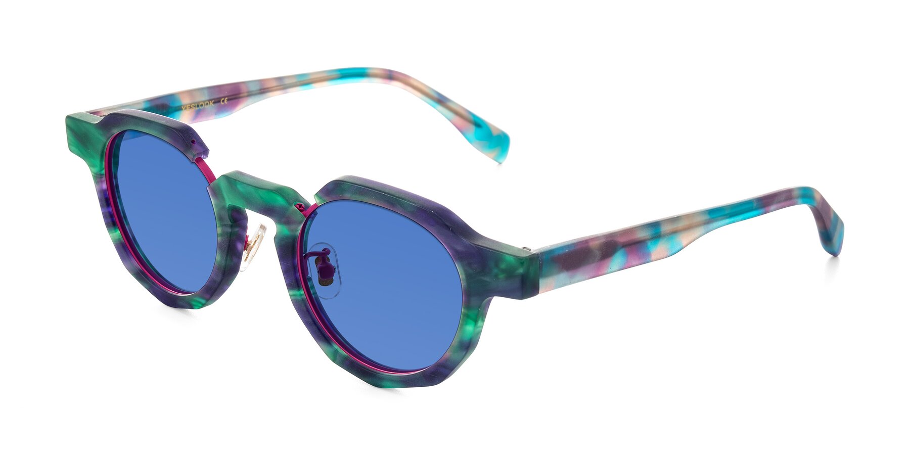 Angle of Gisella in Matte Aurora with Blue Tinted Lenses