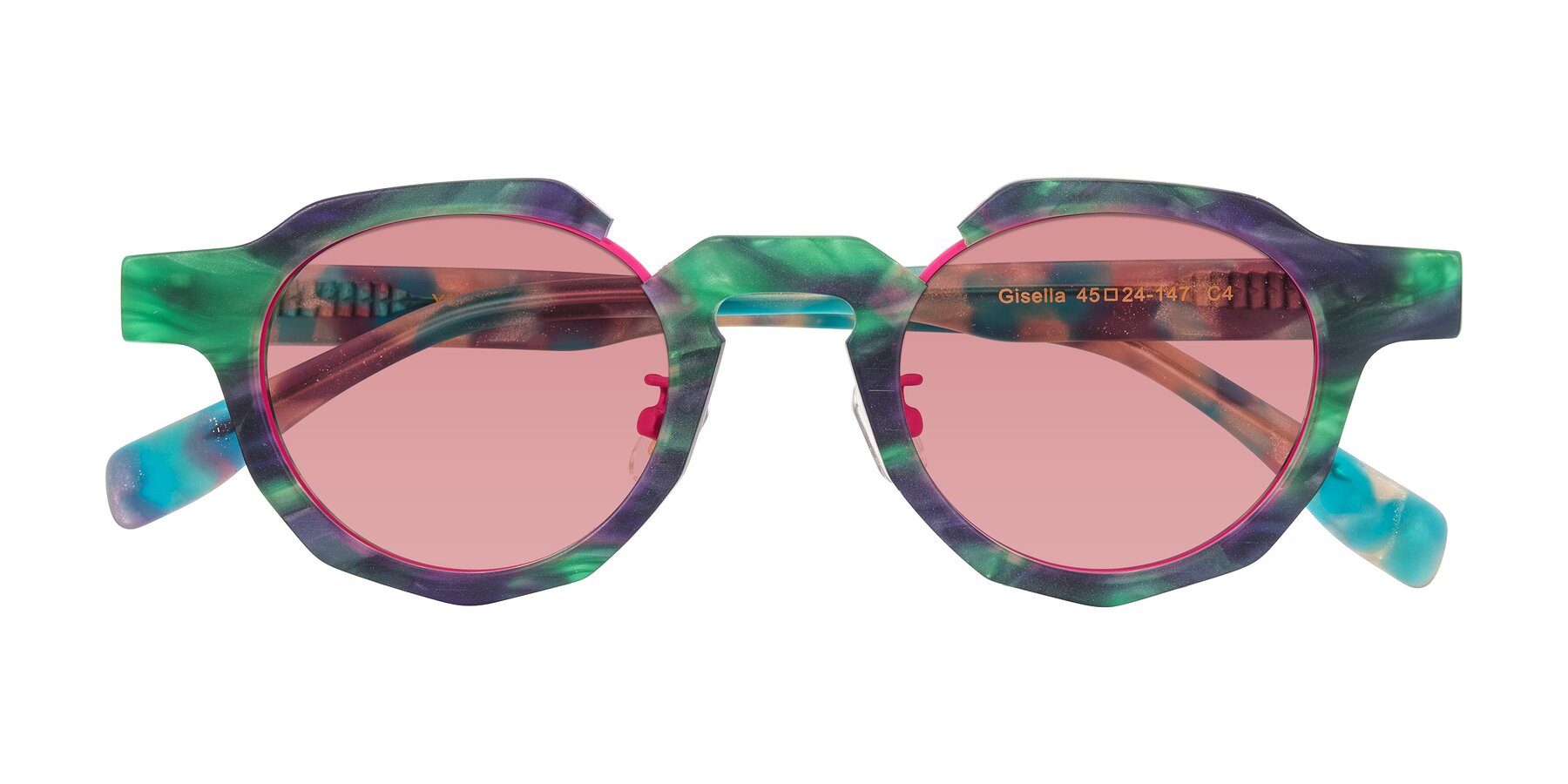 Folded Front of Gisella in Matte Aurora with Medium Garnet Tinted Lenses