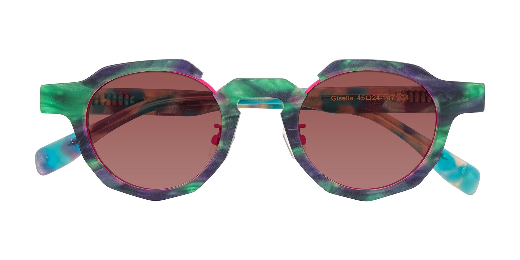 Folded Front of Gisella in Matte Aurora with Garnet Tinted Lenses