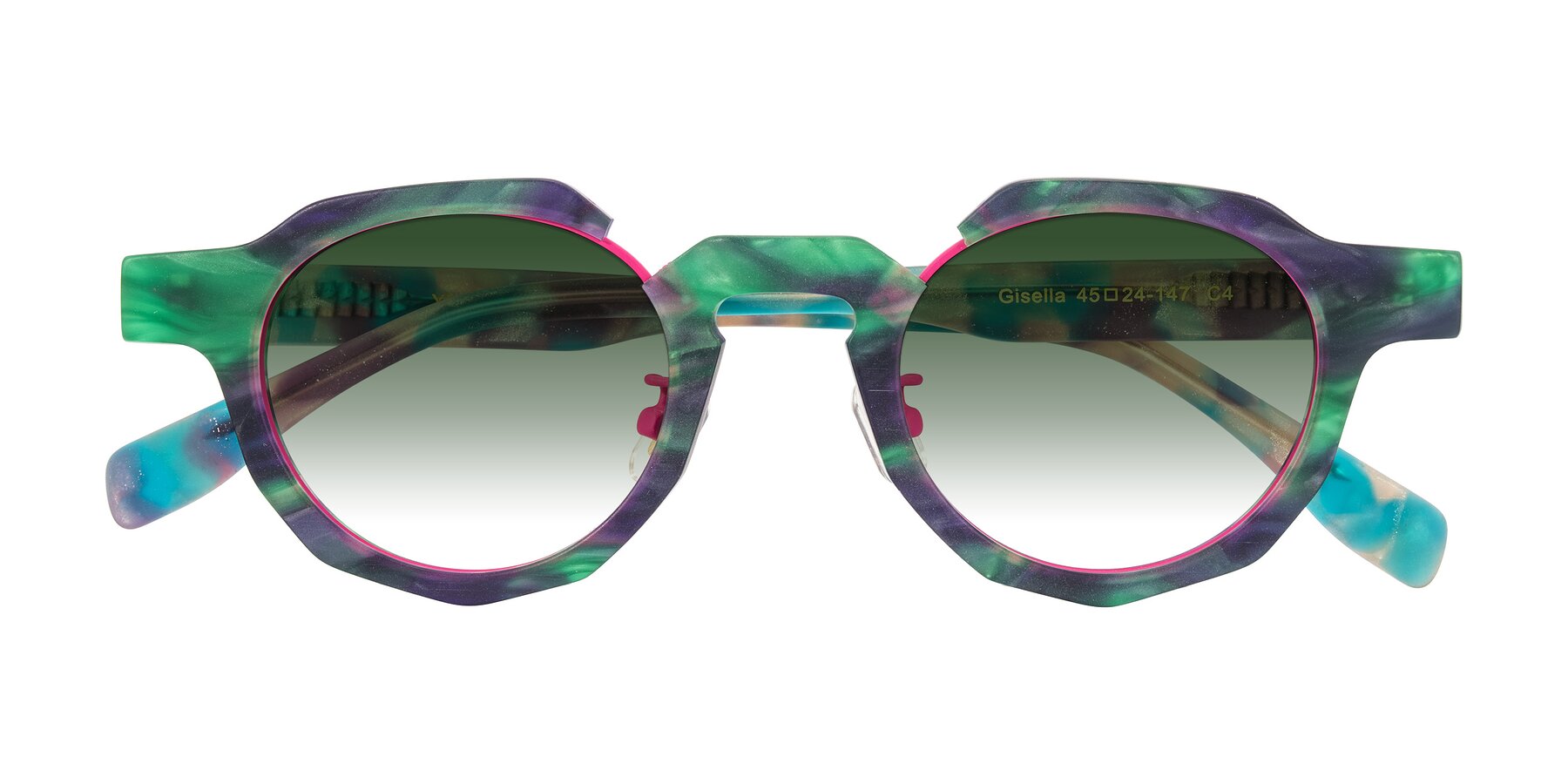 Folded Front of Gisella in Matte Aurora with Green Gradient Lenses