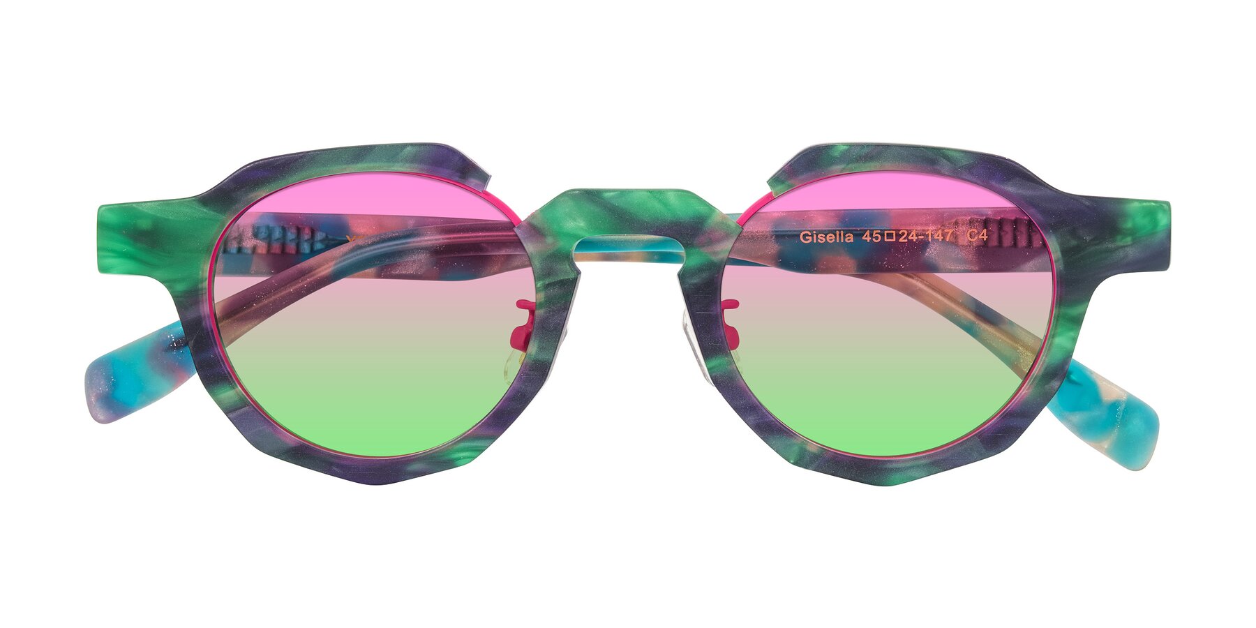 Folded Front of Gisella in Matte Aurora with Pink / Green Gradient Lenses