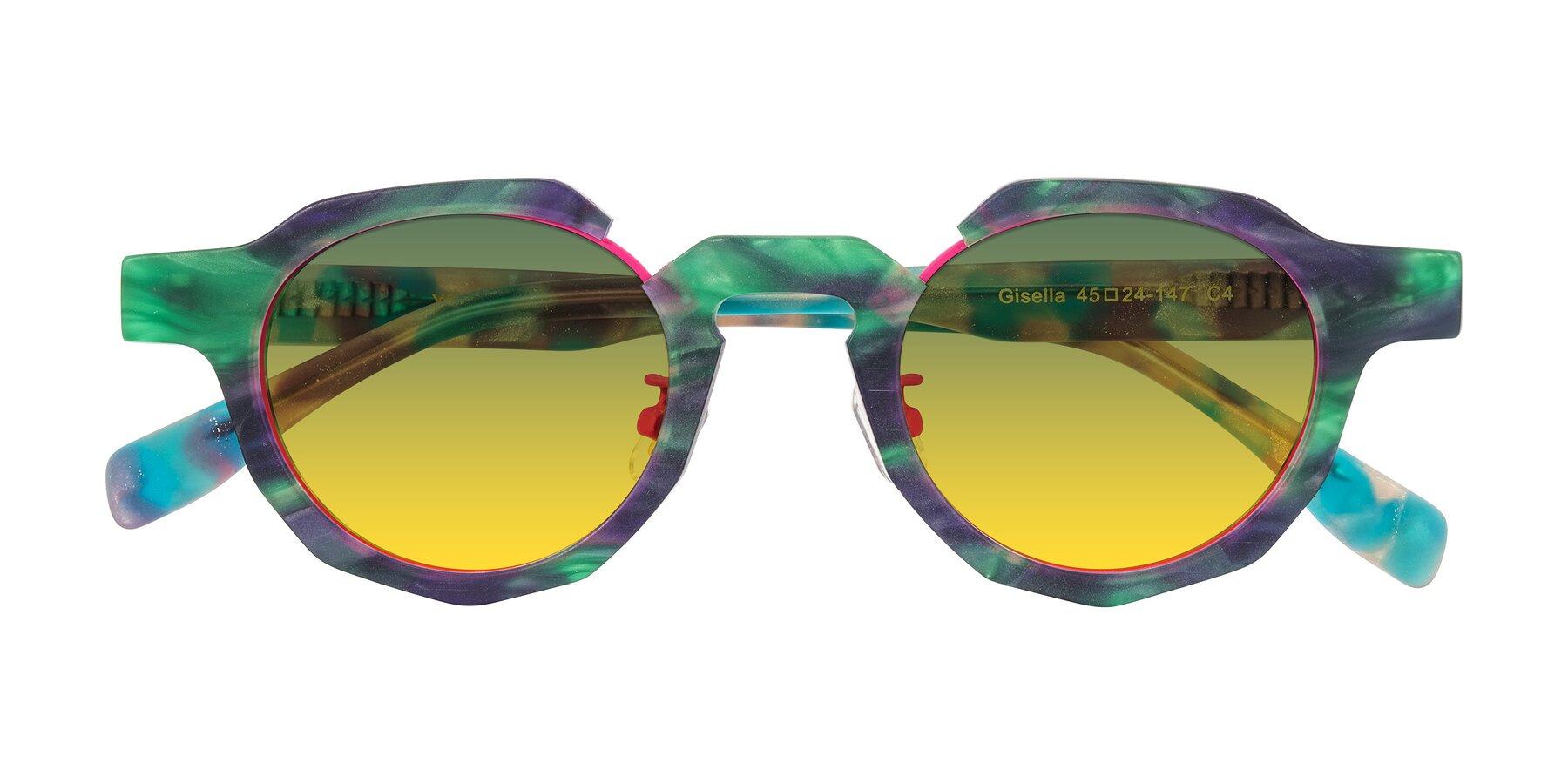 Folded Front of Gisella in Matte Aurora with Green / Yellow Gradient Lenses