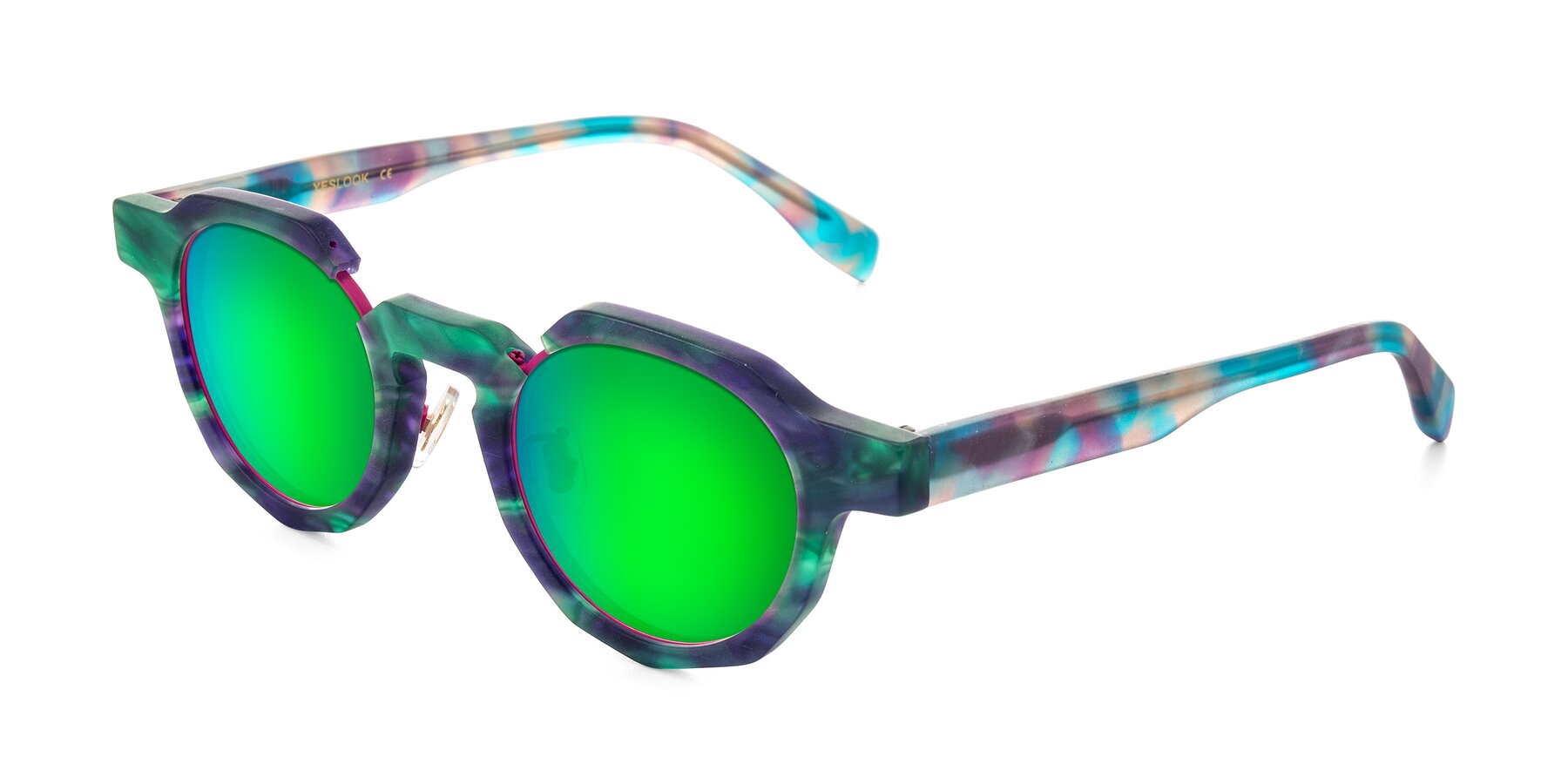 Angle of Gisella in Matte Aurora with Green Mirrored Lenses