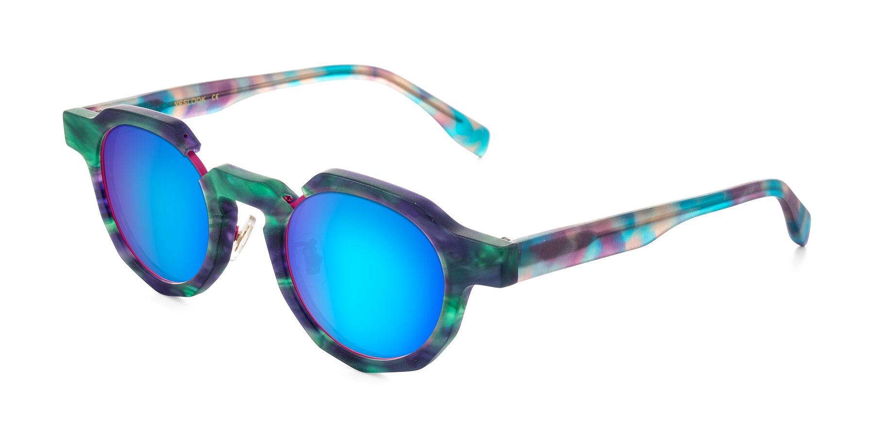 Angle of Gisella in Matte Aurora with Blue Mirrored Lenses