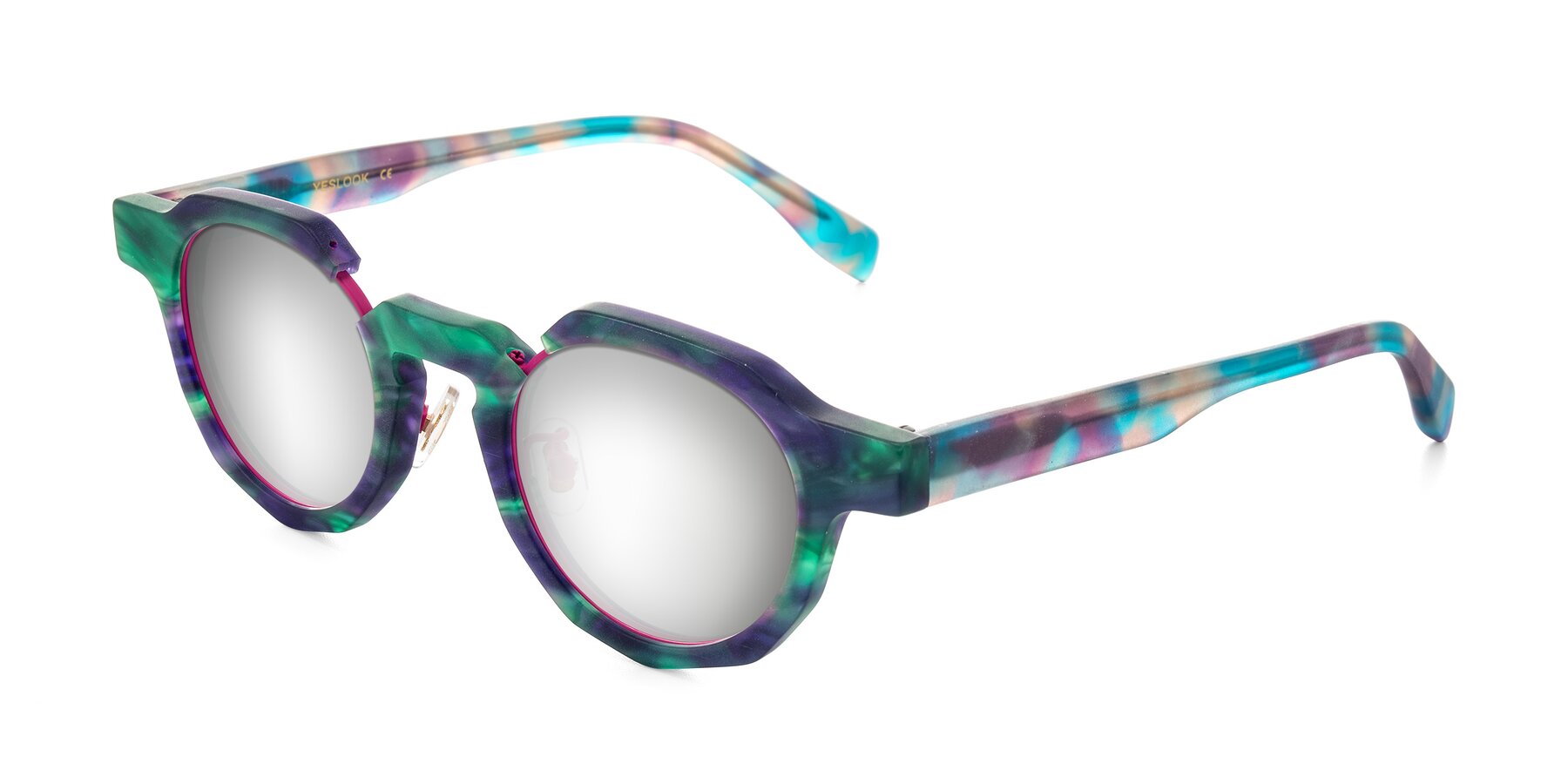 Angle of Gisella in Matte Aurora with Silver Mirrored Lenses