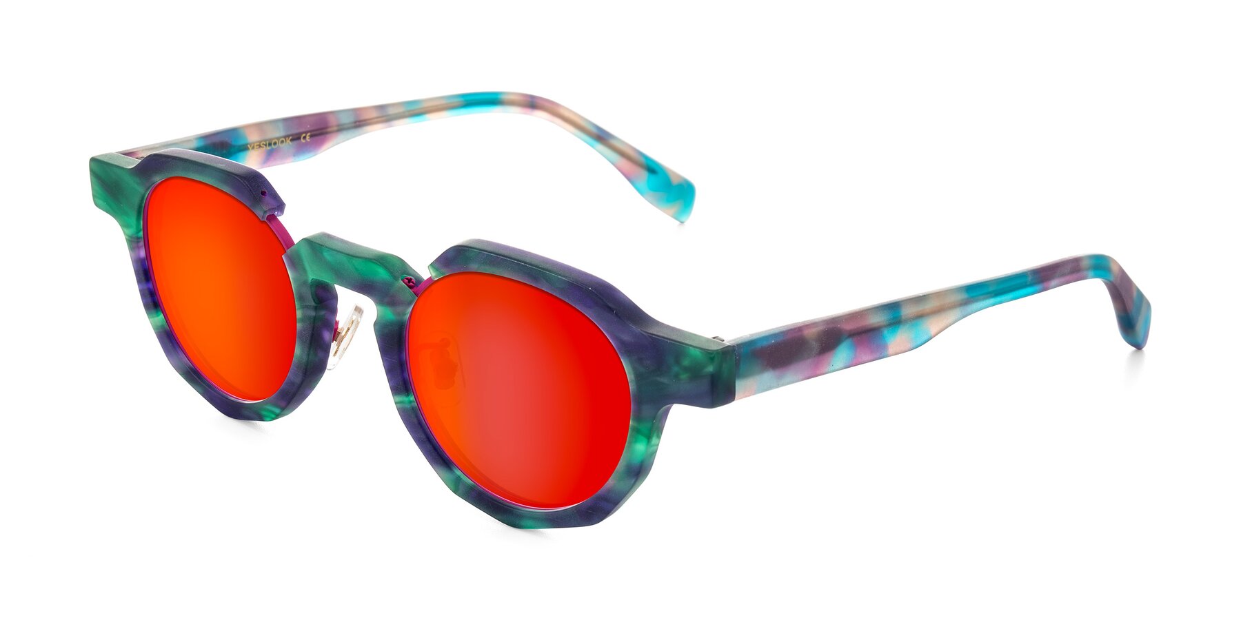 Angle of Gisella in Matte Aurora with Red Gold Mirrored Lenses