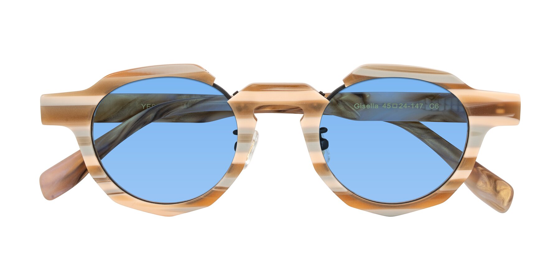 Folded Front of Gisella in Matte Canyon with Medium Blue Tinted Lenses