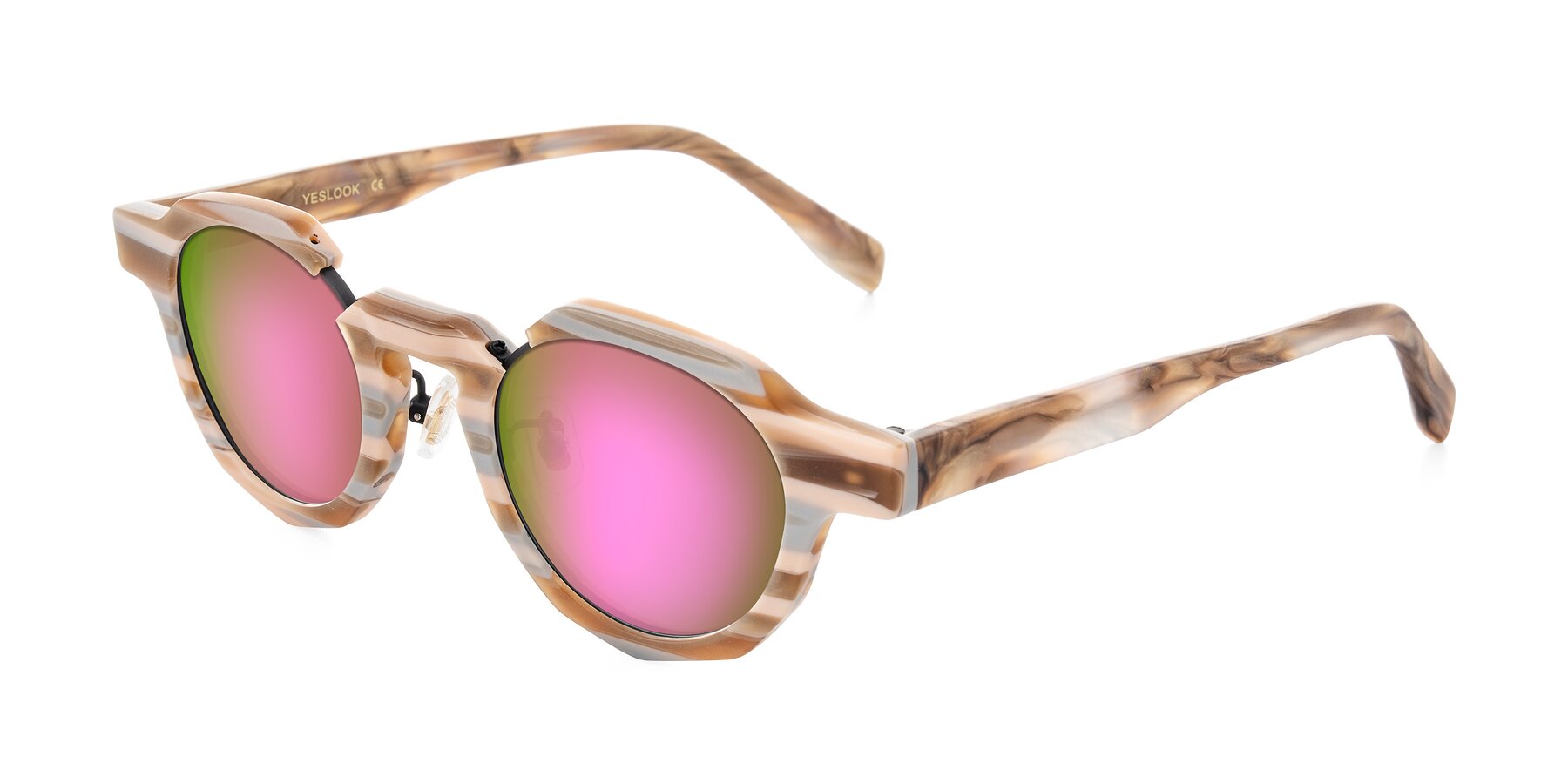 Angle of Gisella in Matte Canyon with Pink Mirrored Lenses