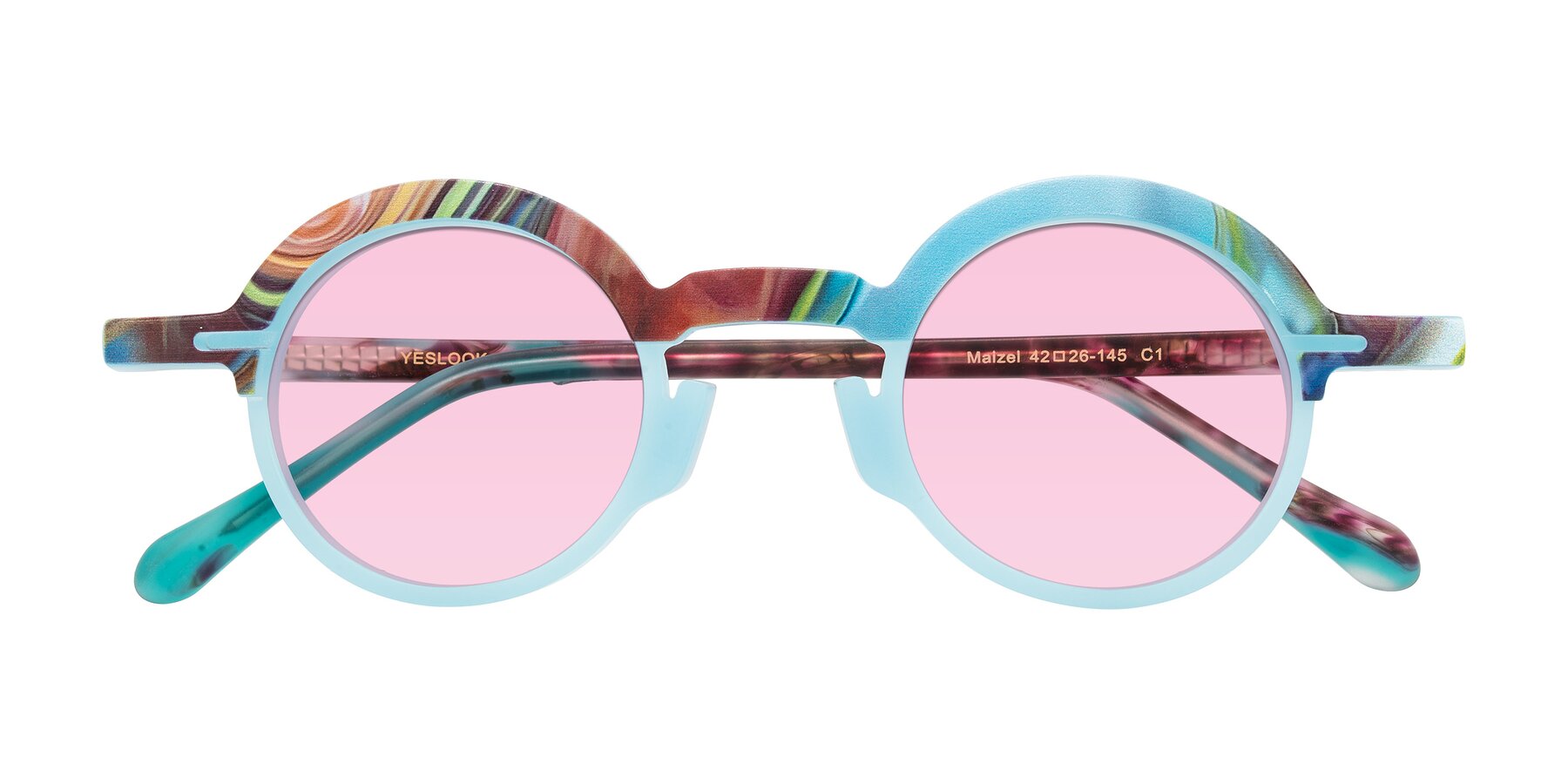 Folded Front of Maizel in Frosted Dream with Light Pink Tinted Lenses