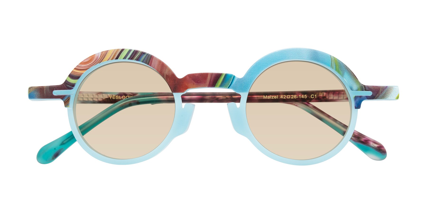 Folded Front of Maizel in Frosted Dream with Light Brown Tinted Lenses