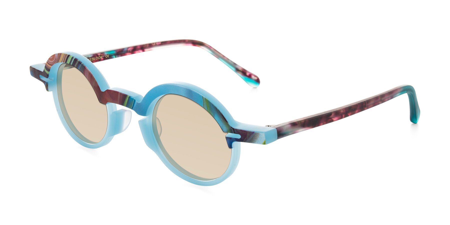 Angle of Maizel in Frosted Dream with Light Brown Tinted Lenses