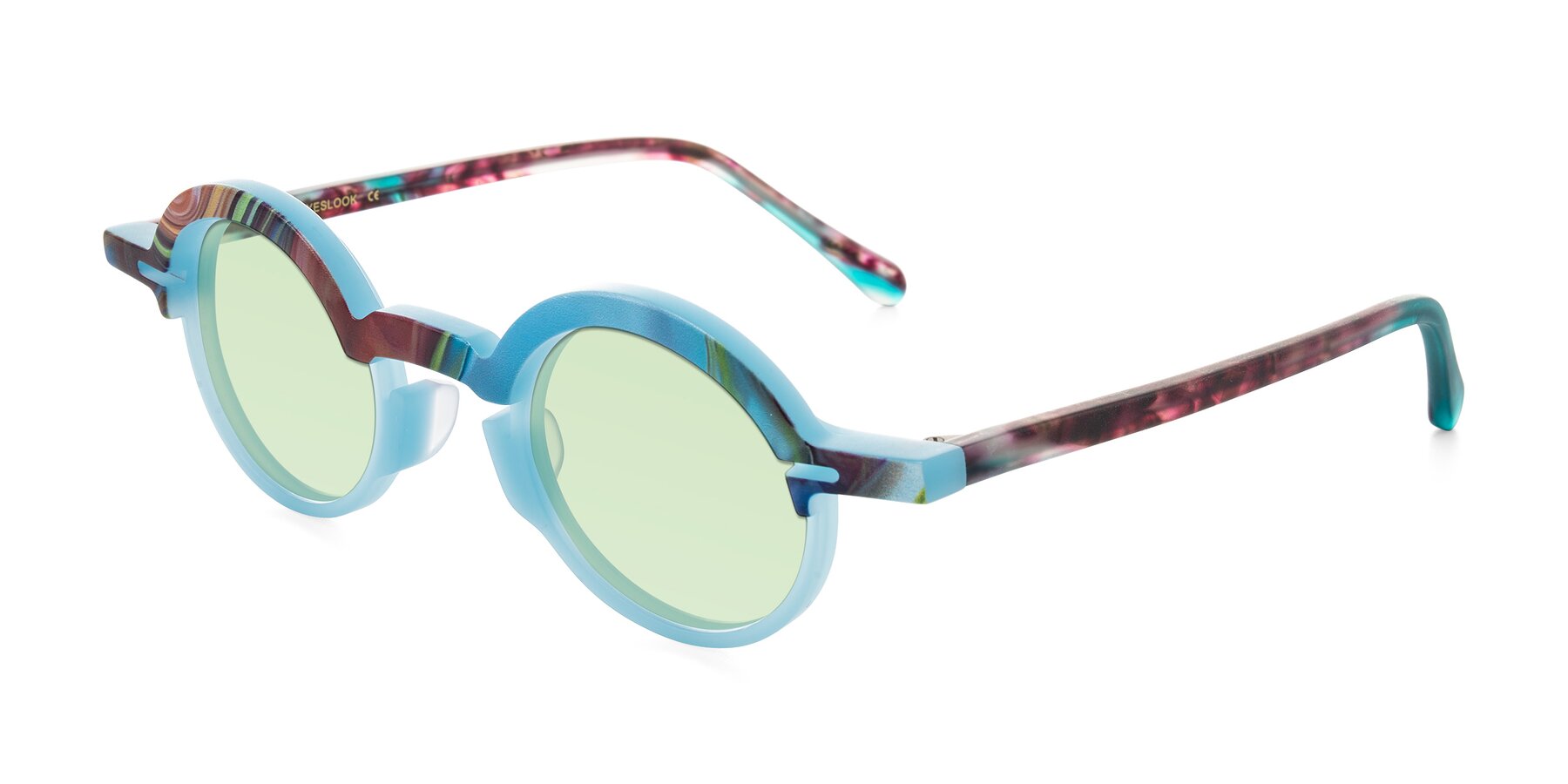 Angle of Maizel in Frosted Dream with Light Green Tinted Lenses
