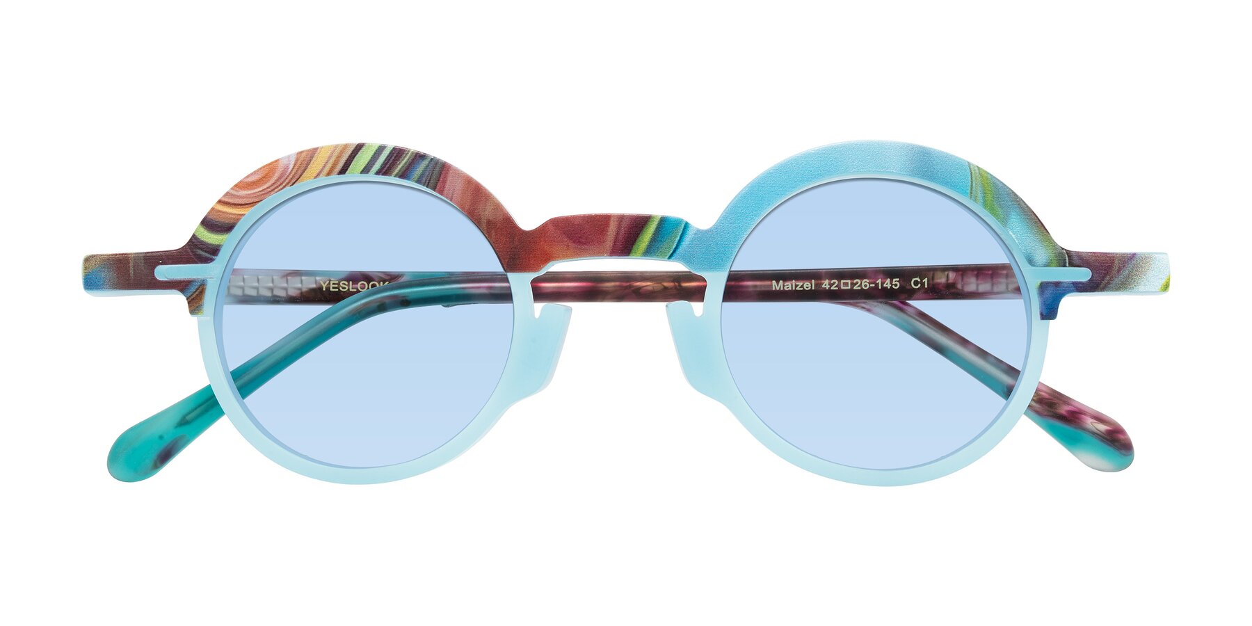 Folded Front of Maizel in Frosted Dream with Light Blue Tinted Lenses