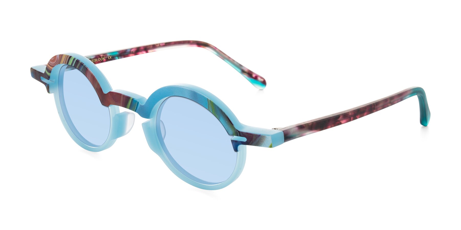 Angle of Maizel in Frosted Dream with Light Blue Tinted Lenses