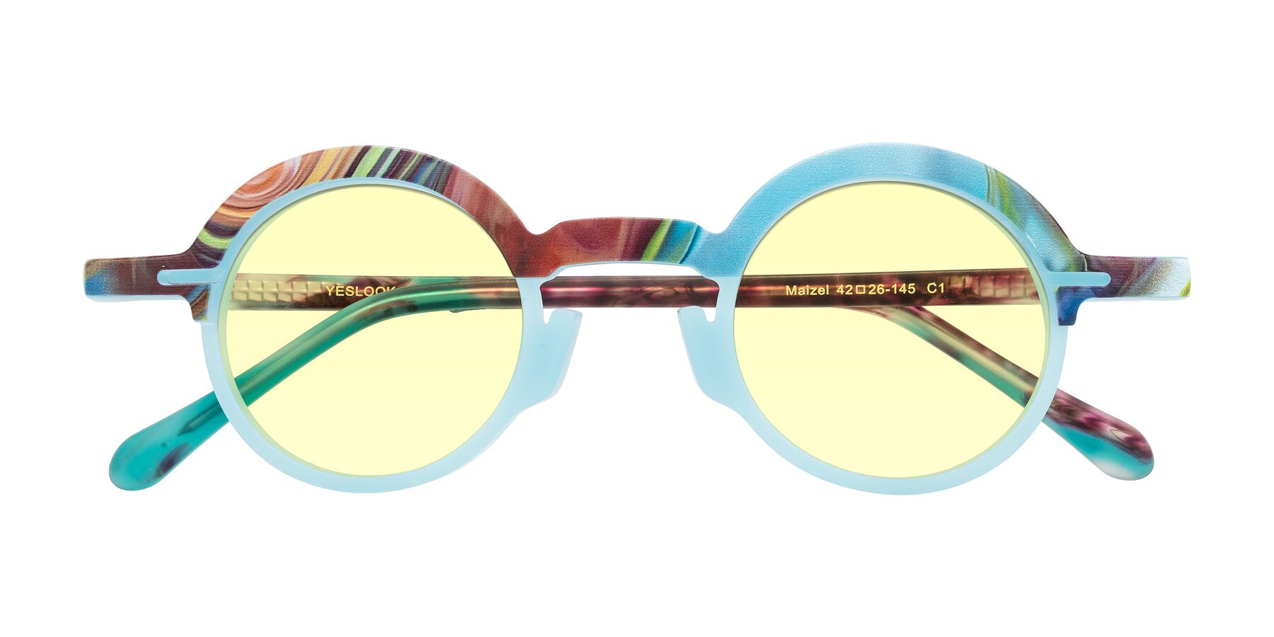 Folded Front of Maizel in Frosted Dream with Light Yellow Tinted Lenses