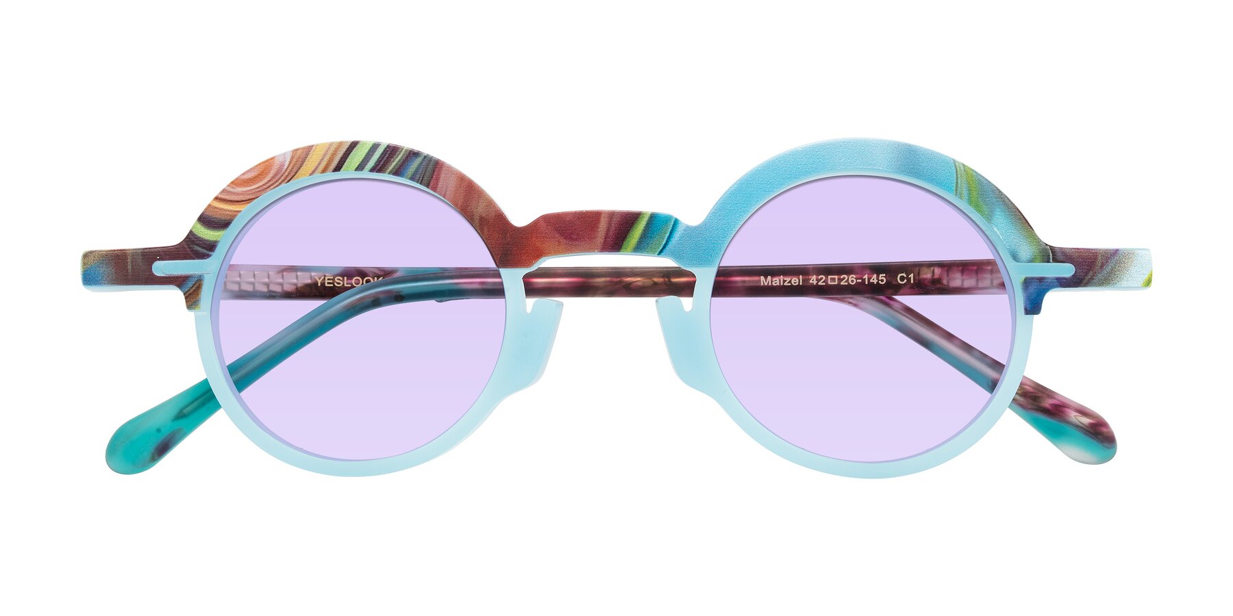 Folded Front of Maizel in Frosted Dream with Light Purple Tinted Lenses