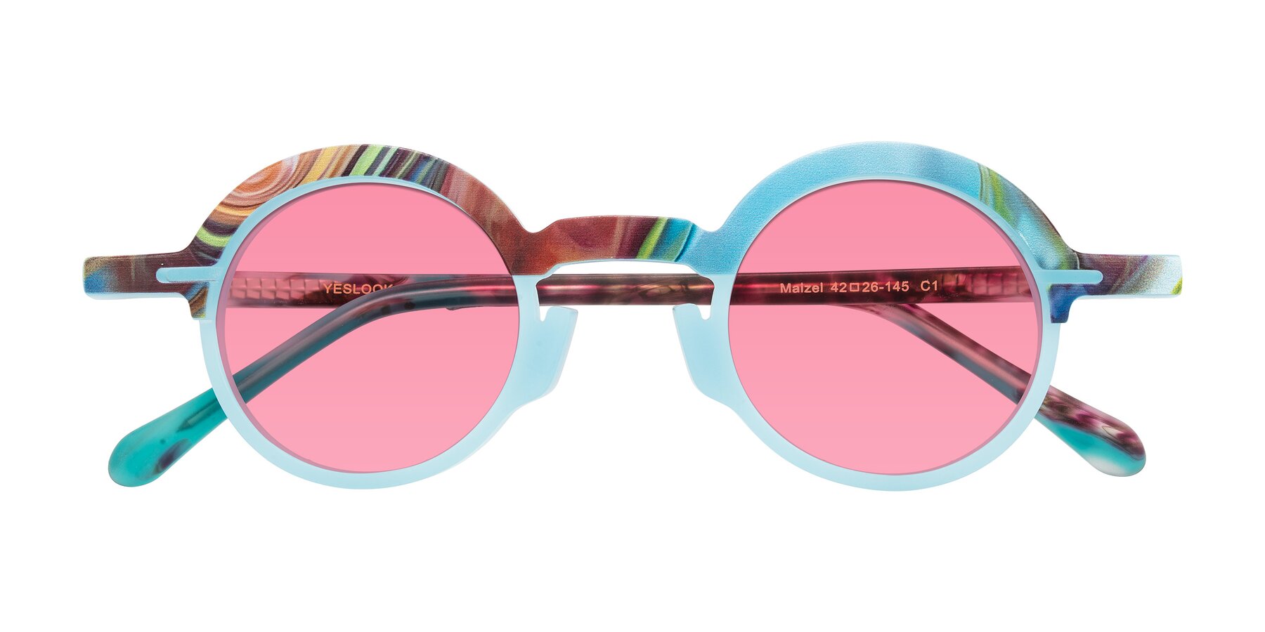 Folded Front of Maizel in Frosted Dream with Pink Tinted Lenses