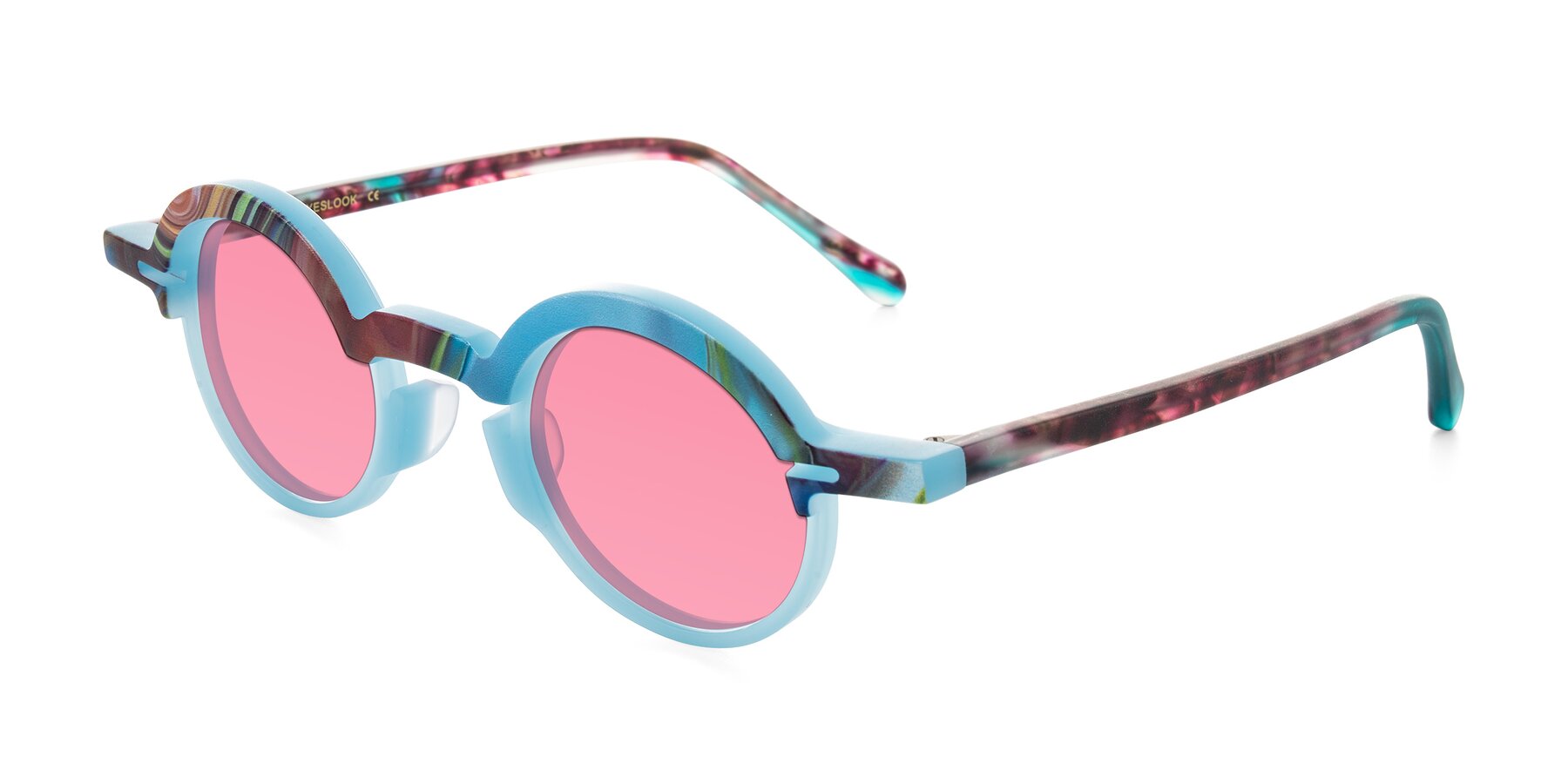 Angle of Maizel in Frosted Dream with Pink Tinted Lenses