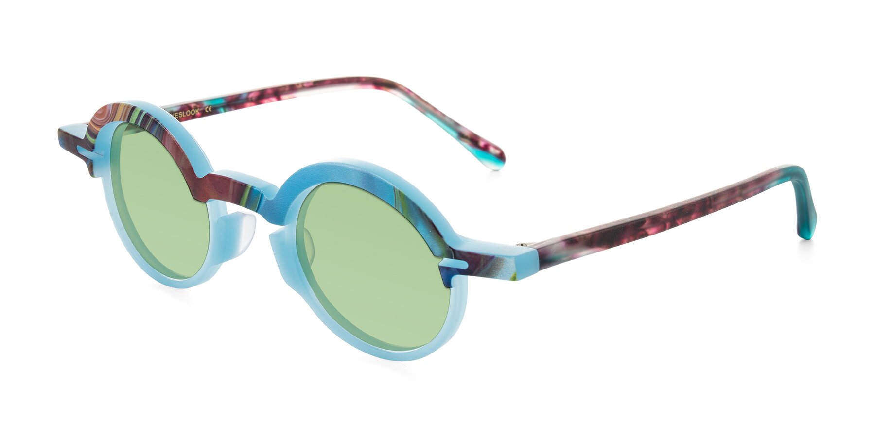 Angle of Maizel in Frosted Dream with Medium Green Tinted Lenses