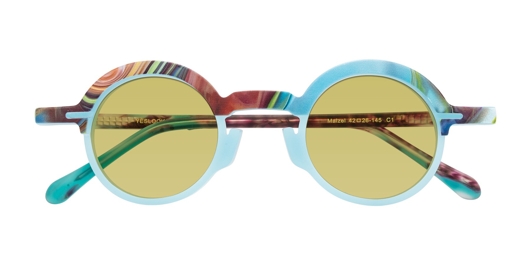 Folded Front of Maizel in Frosted Dream with Medium Champagne Tinted Lenses