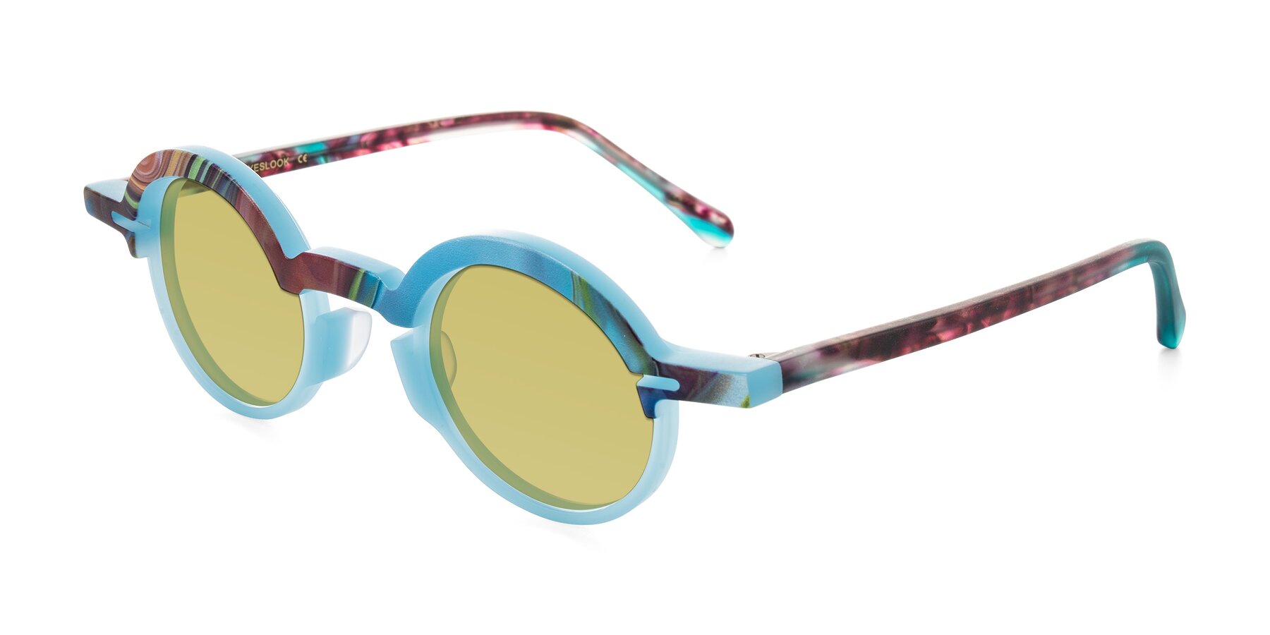 Angle of Maizel in Frosted Dream with Medium Champagne Tinted Lenses