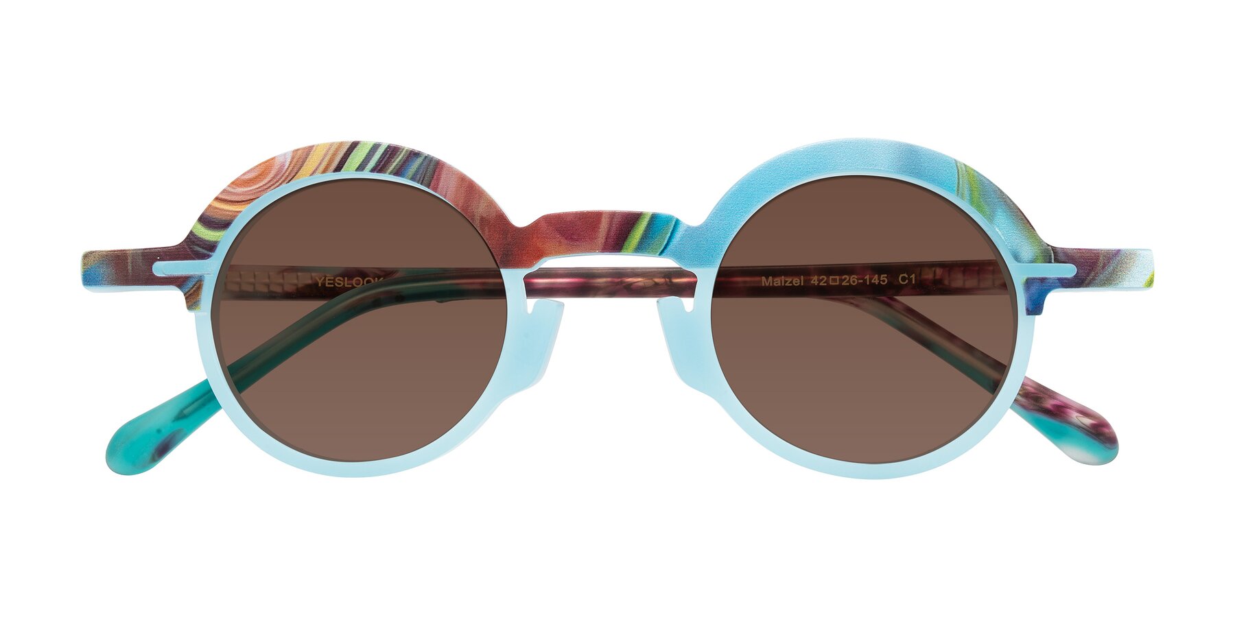 Folded Front of Maizel in Frosted Dream with Brown Tinted Lenses
