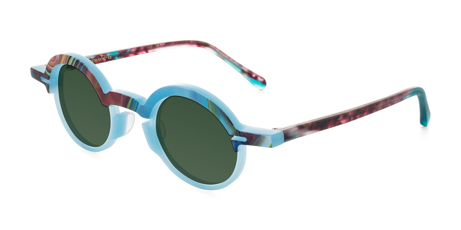 Angle of Maizel in Frosted Dream with Green Tinted Lenses